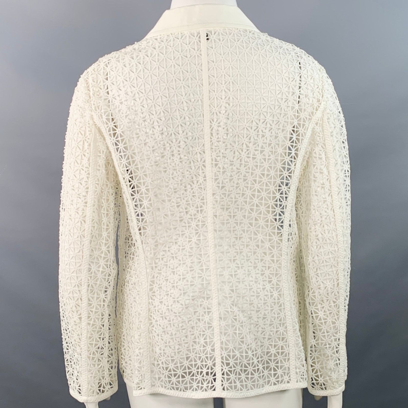 Escada ESCADA XL White Cotton Blend Geometric Mesh Jacket Blazer Size XL / US 12-14 / IT 48-50 - 4 Thumbnail