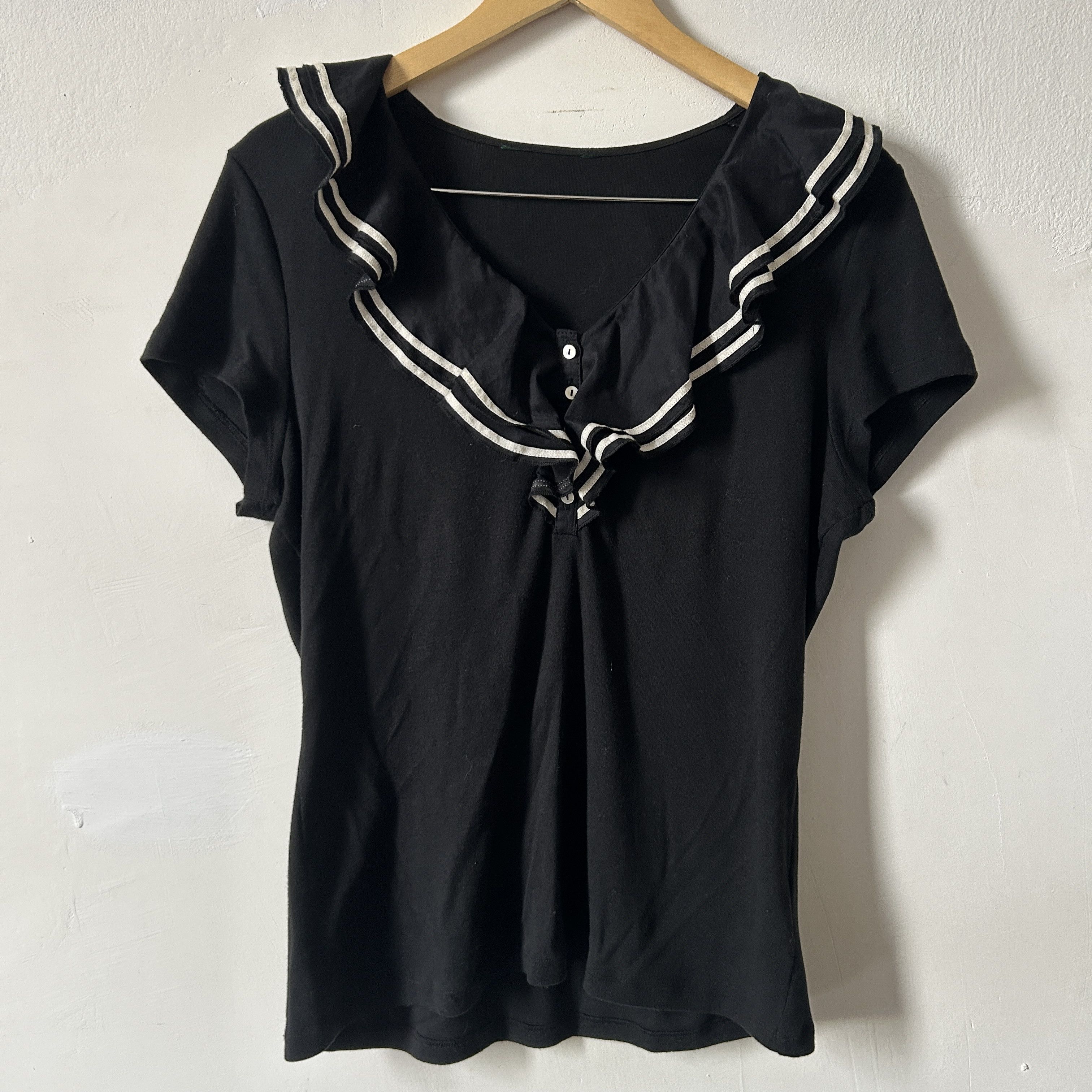 Ralph Lauren Ralph Lauren Black Cotton Ruffle Sailor Style T-Shirt Size M / US 6-8 / IT 42-44 - 10 Thumbnail