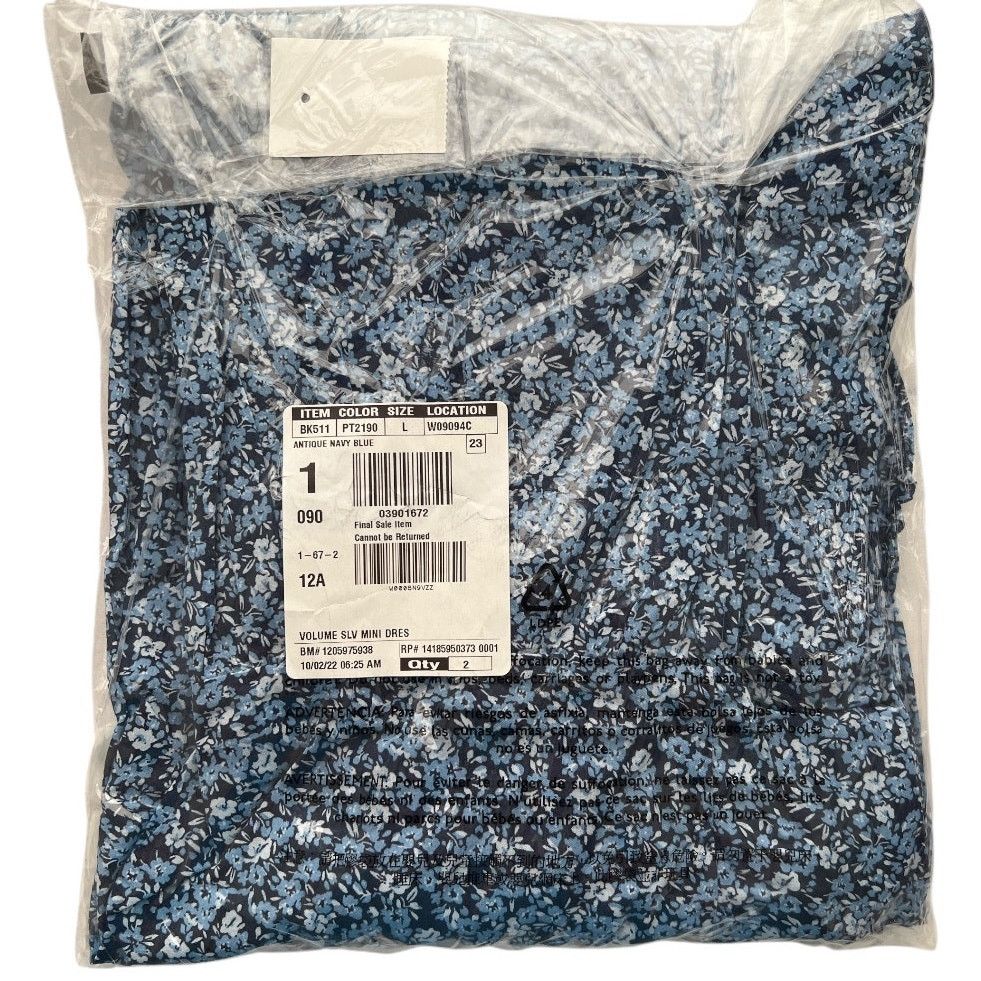 J.Crew J.Crew Navy Blue Floral Cotton Puff-sleeve Mini Dress, L Size L / US 10 / IT 46 - 10 Thumbnail