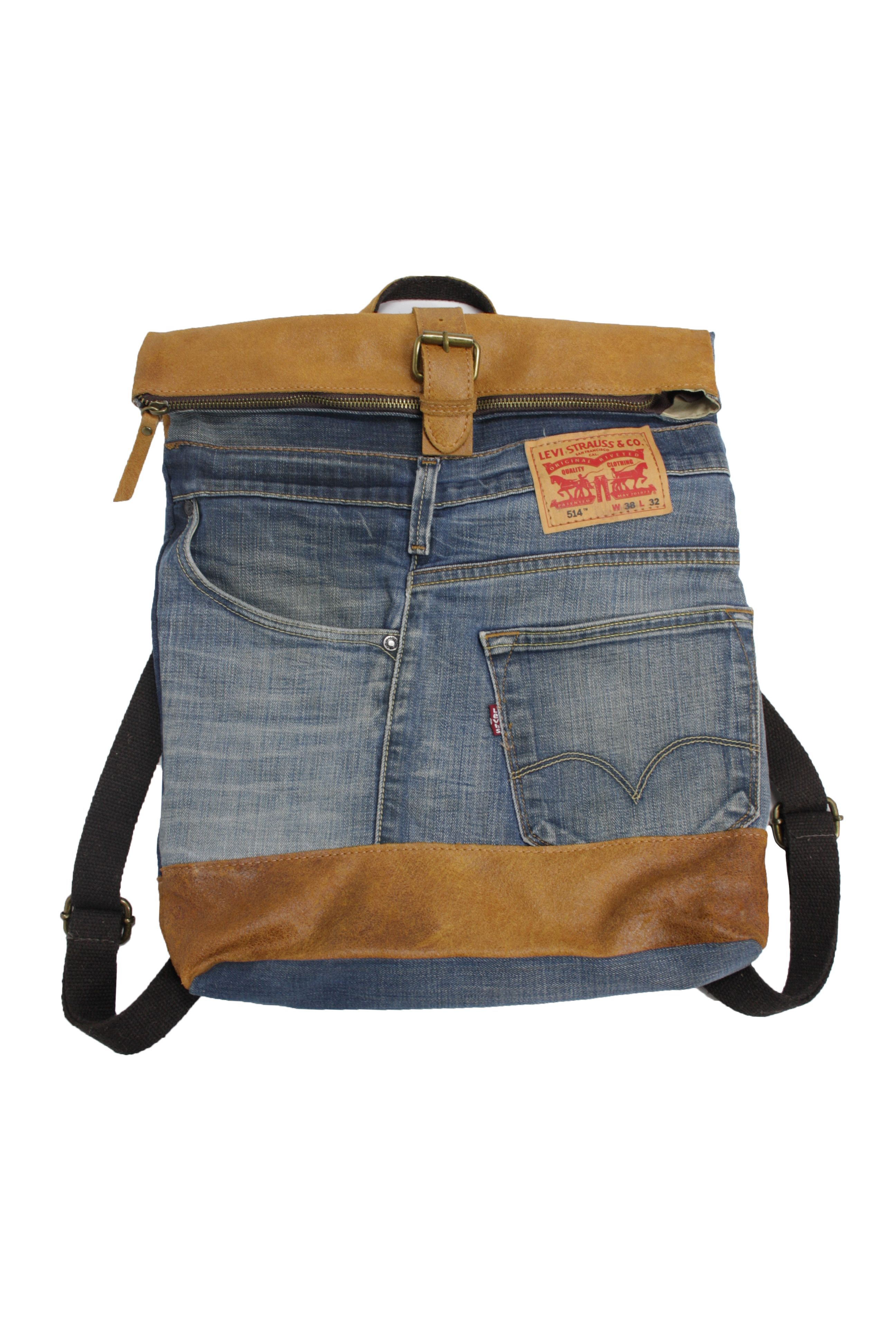 Vintage Levi’s Denim Rucksack Custom Made Backpack Bag Light Wash Handmade Y2K Levi main image 2