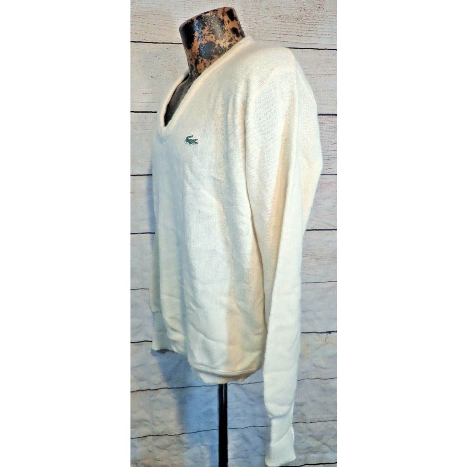 Izod VINTAGE Izod Lacoste Cream White V-Neck Pullover Sweater Men's Large USA Made Acrylic Lightweight Long Sleeve Size US L / EU 52-54 / 3 - 2 Thumbnail
