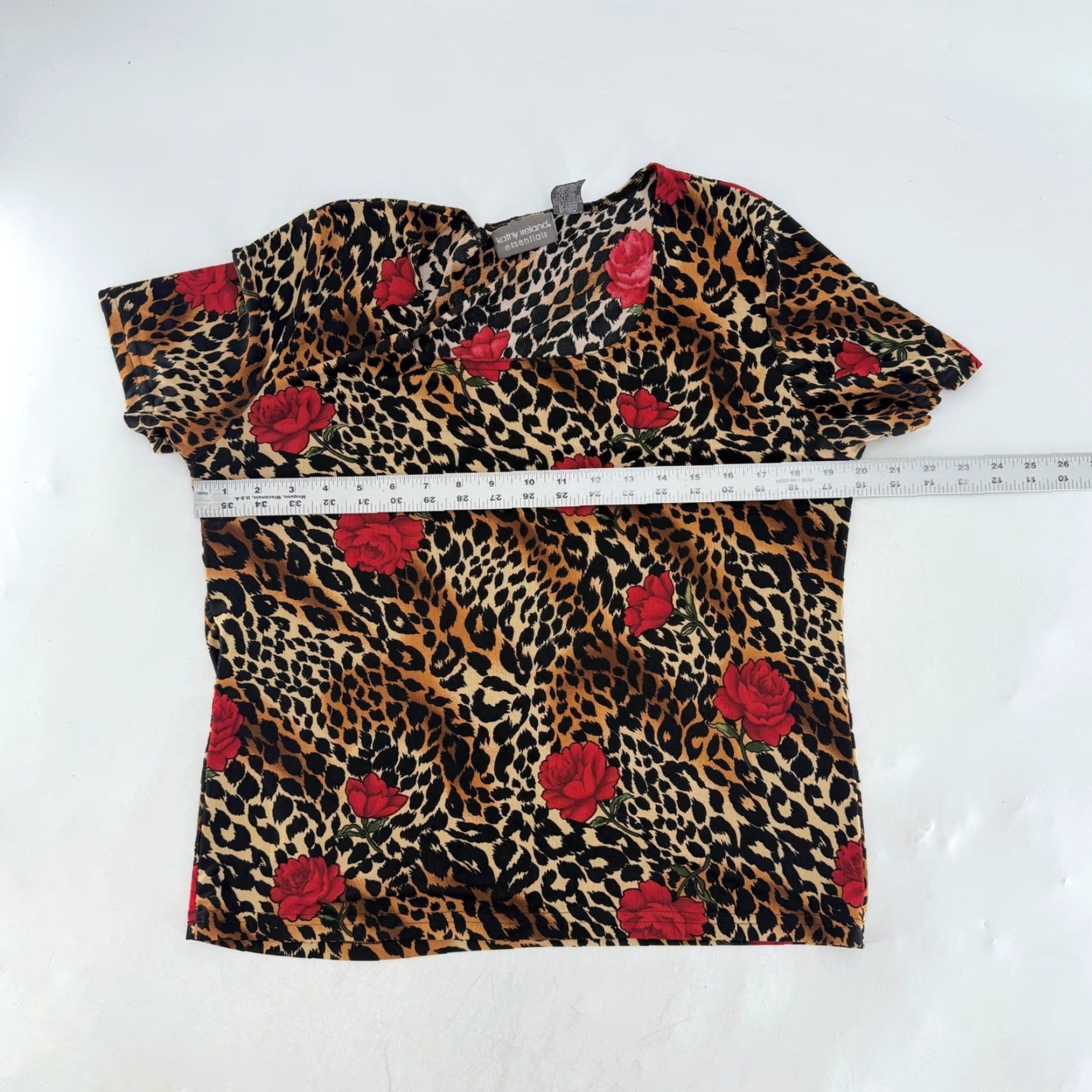 Essentials Kathy Ireland Essentials Womens Blouse Leopard Rose Print Short Sleeve Square Neck, XS? XL - But keep original: XL Size XL / US 12-14 / IT 48-50 - 6 Thumbnail