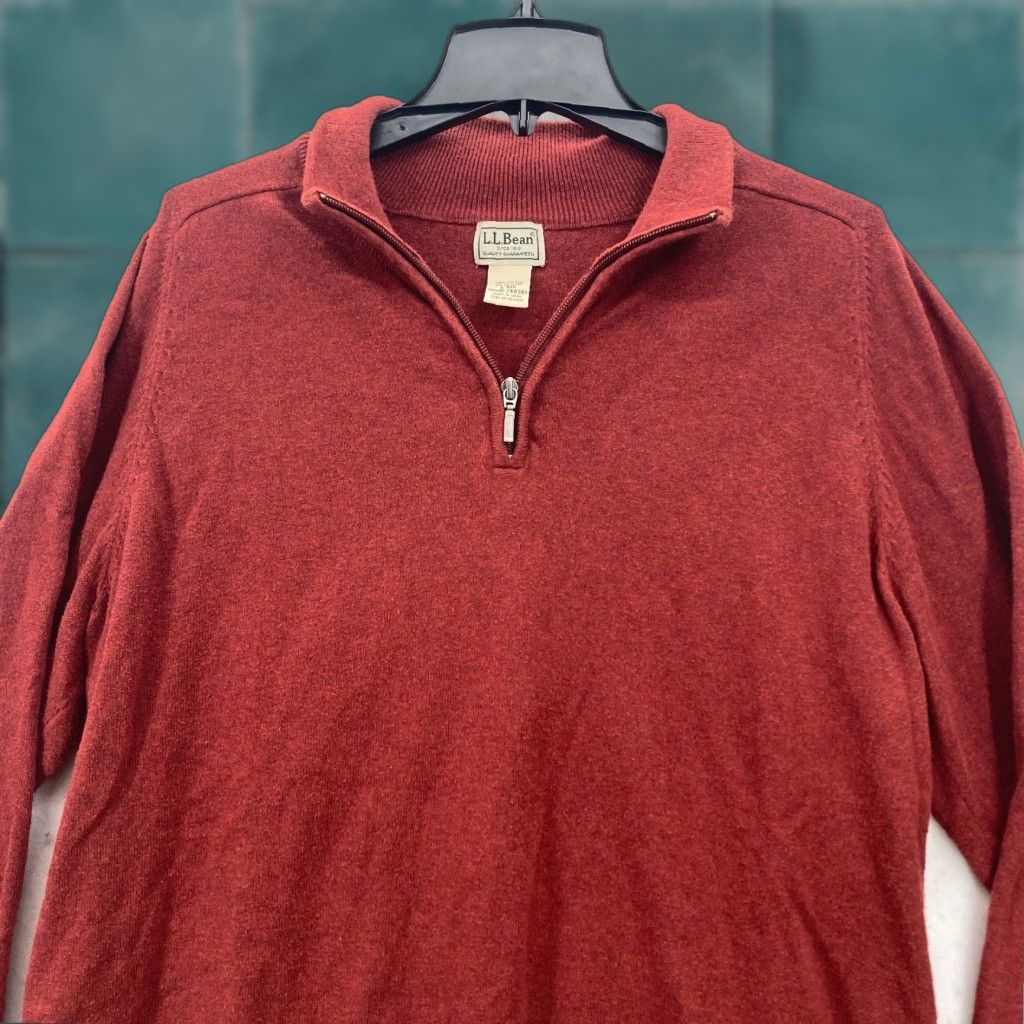 Jos. A. Bank L.L. Bean Cashmere Blend Sweater Mens L Red Mock Neck Quarter Zip Long Sleeve Size US L / EU 52-54 / 3 - 1 Thumbnail