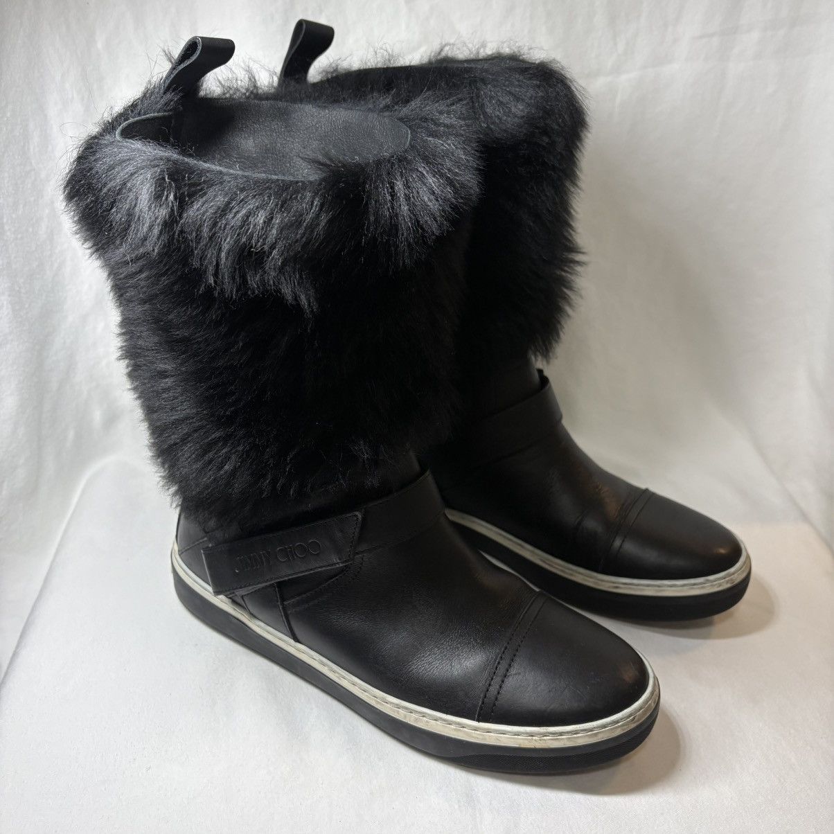 Jimmy Choo AUTHENTIC Jimmy Choo Black Fur Sneaker Boots Size US 10 / IT 40 - 1 Thumbnail