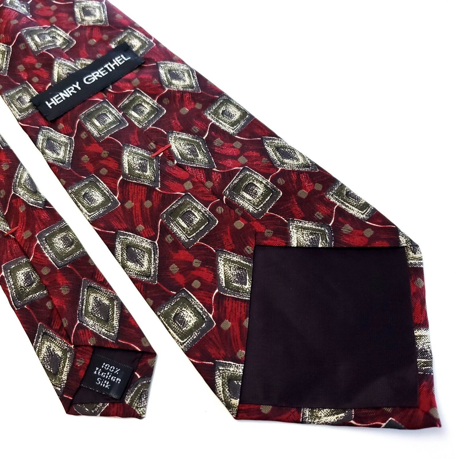 Henry Grethel Henry Grethel Red Tan Abstract Print Short Wide Silk Tie Size ONE SIZE - 5 Thumbnail