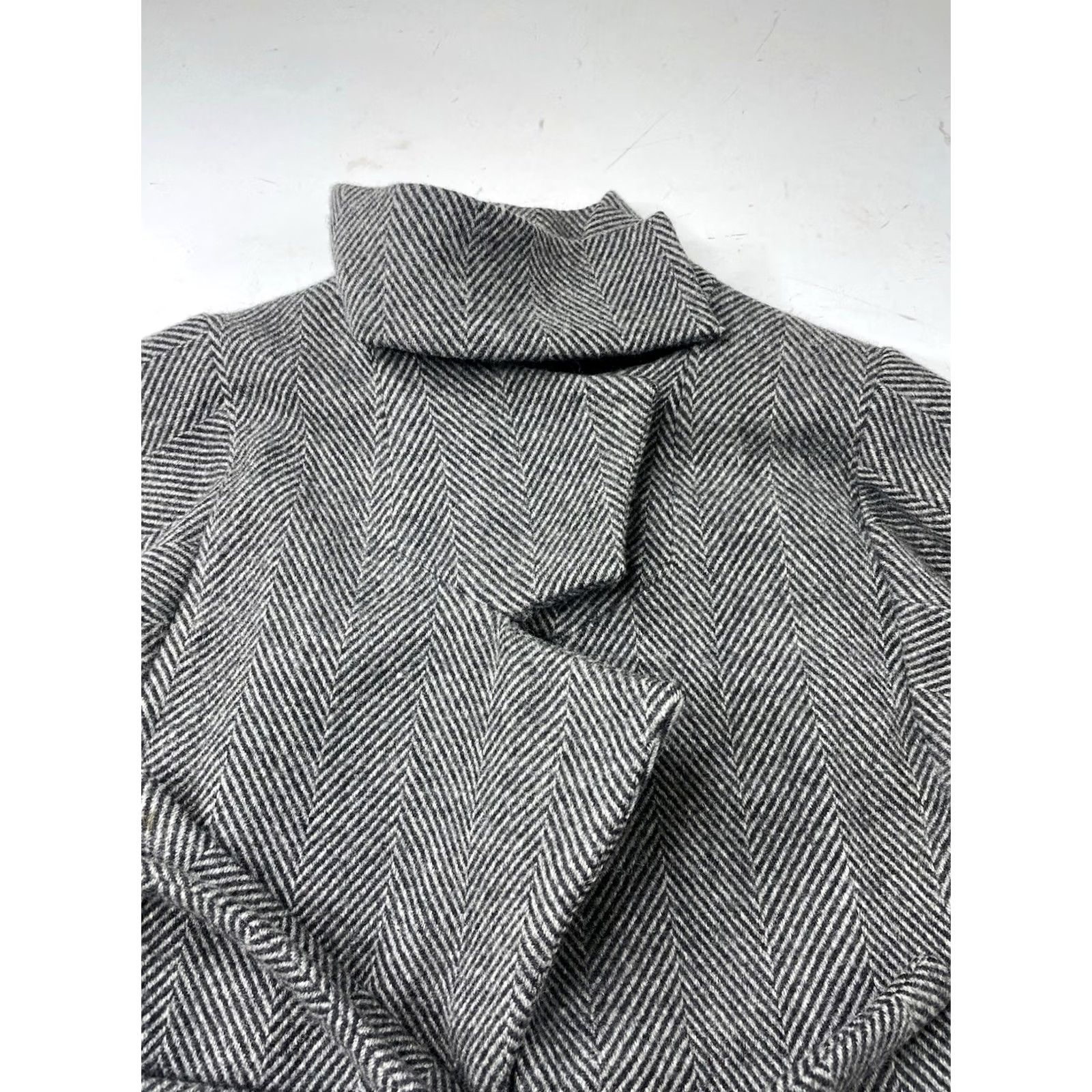 Vintage PREEN by Thornton Bregazzi Coat XS Herringbone Oversize Wrap Tie Dolman Sleeve Gray Wool Women Size XS / US 0-2 / IT 36-38 - 7 Thumbnail