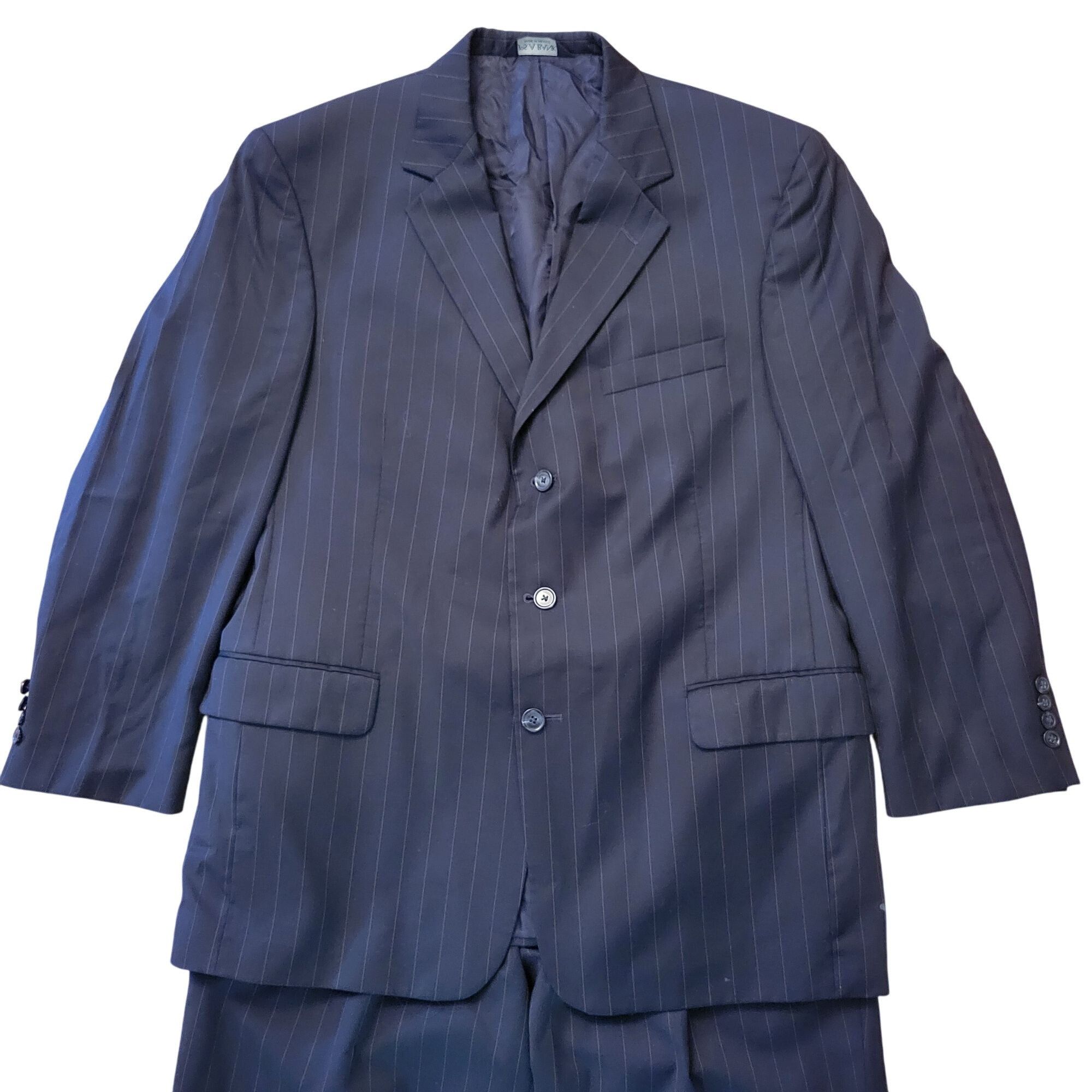 Jos. A. Bank Jos A Bank 2 Pc Black Pinstripe 3 Button Suit 44R Wool 39x30 Size 44R - 2 Thumbnail