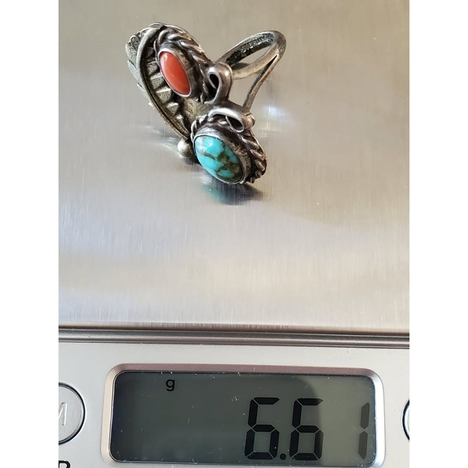 Other Vintage Turquoise and Coral Navajo Sterling Silver Ring Size ONE SIZE - 7 Thumbnail