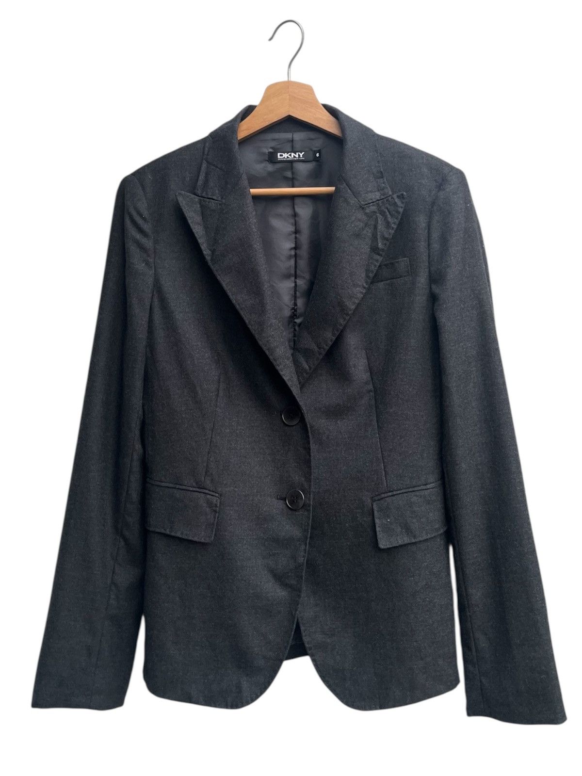 DKNY Dark Grey DKNY Notched Lapel Cashmere Wool Tailored Jacket Size M / US 6-8 / IT 42-44 - 1 Thumbnail