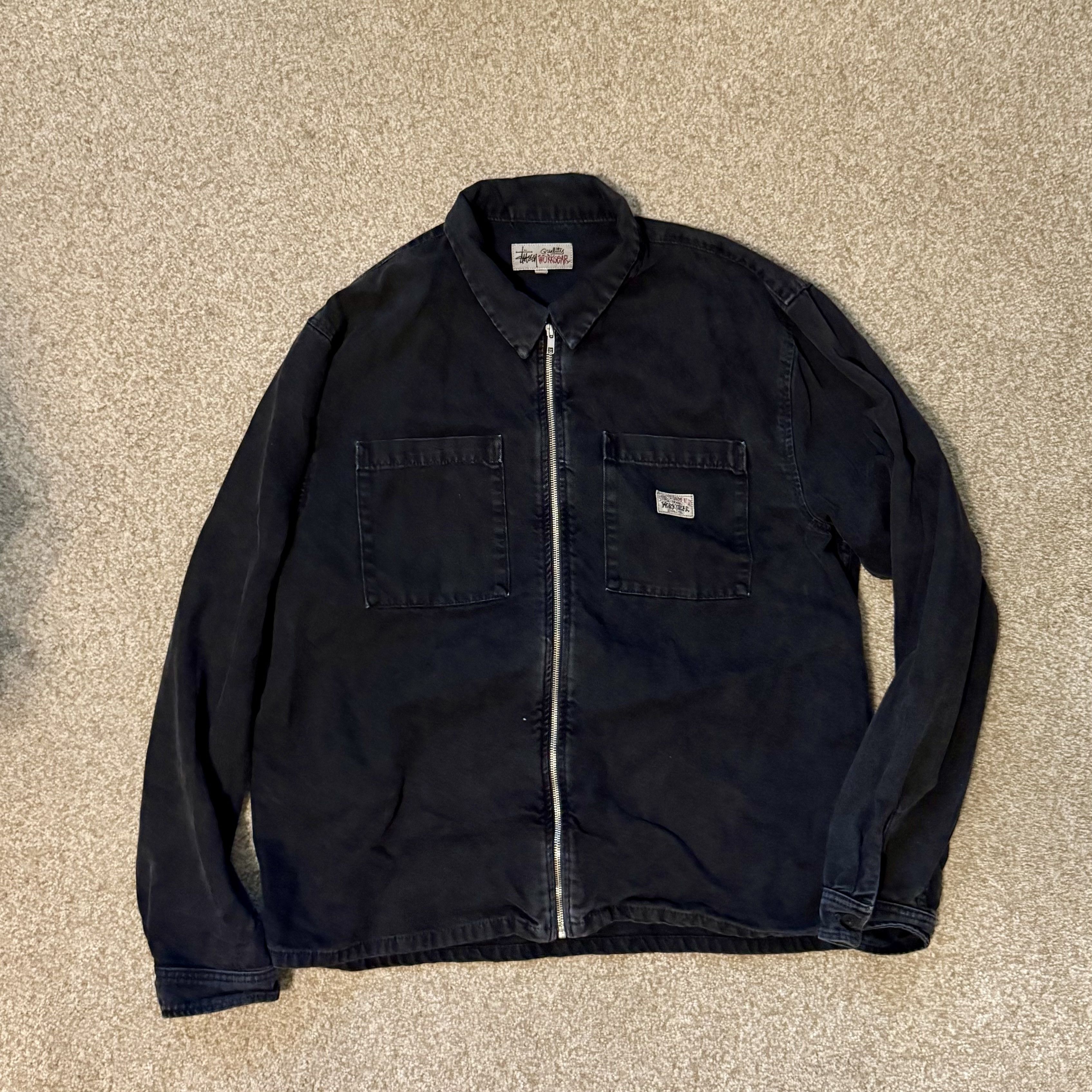 Stussy Quality Workgear ブラックジャケット Lサイズ Stussy Worldwide Zip Work Jacket Denim Black Men's Sz