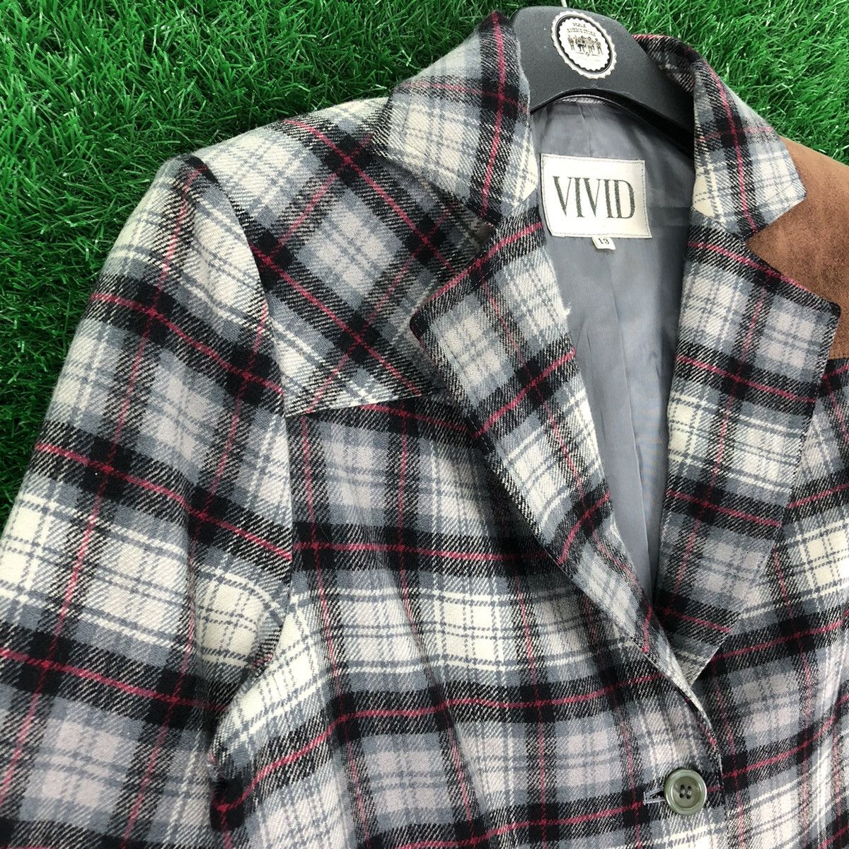Japanese Brand Vintage 80's Wool Coat Jacket Checkered for Ladies by VIVID Size XS / US 0-2 / IT 36-38 - 2 Thumbnail
