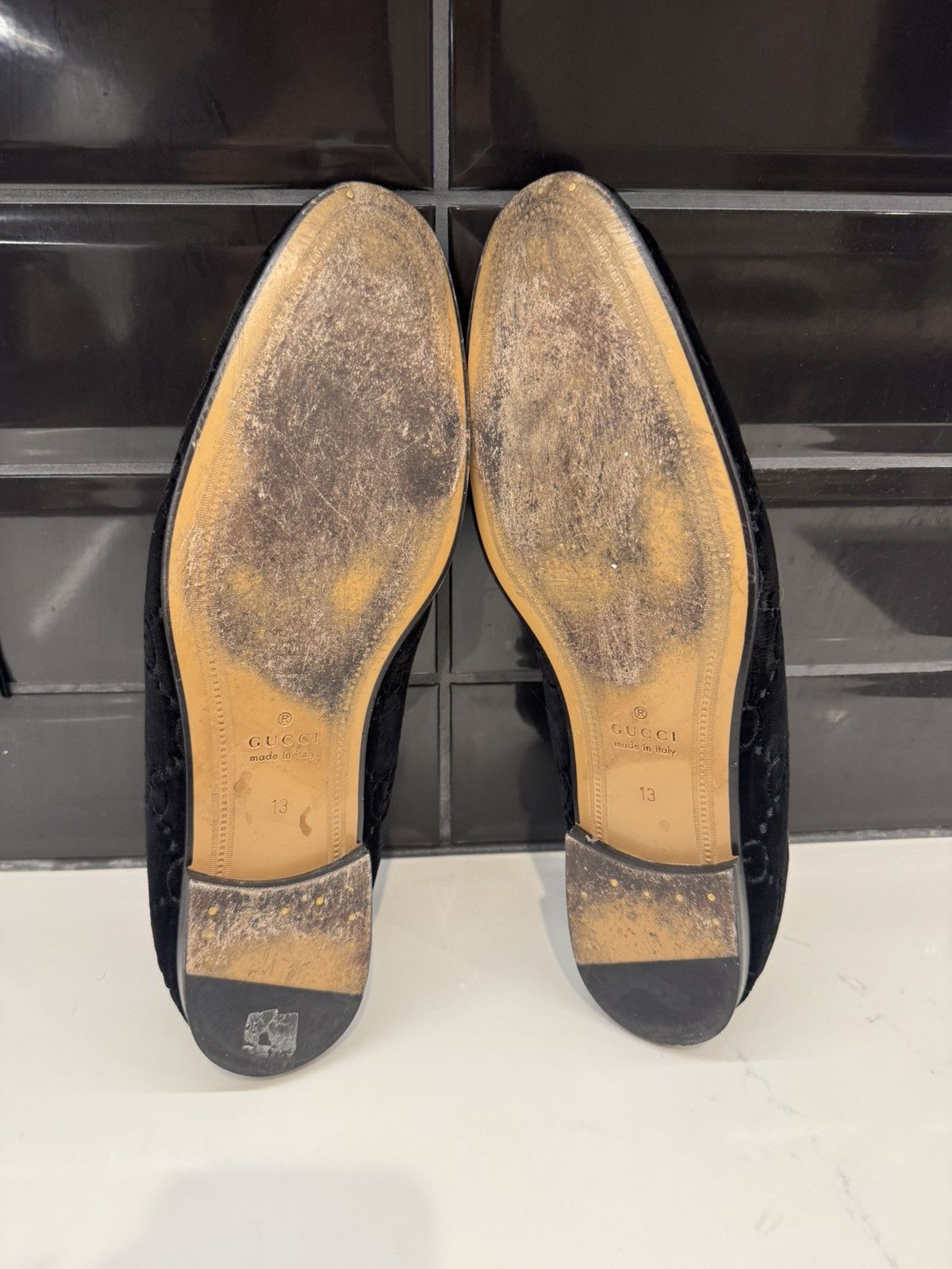 Gucci Gucci JordaanGG Velvet Loafers Black Monogram Gold Horsebit Size US 13 / EU 46 - 15 Thumbnail