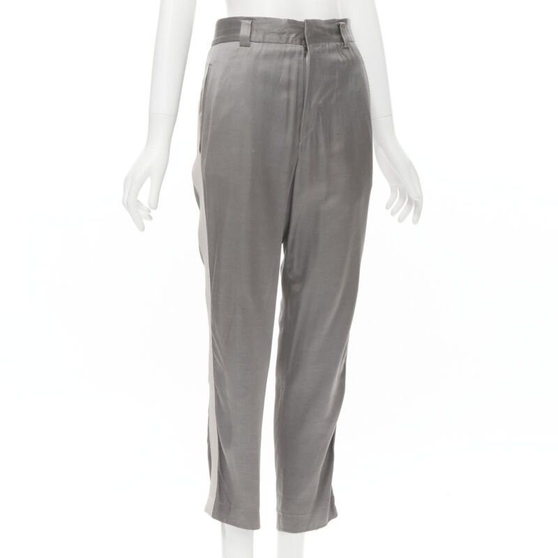 Haider Ackermann HAIDER ACKERMANN grey rayon dusty pink grosgrain cropped trousers FR38 S Size 28" / US 6 / IT 42 - 1 Thumbnail