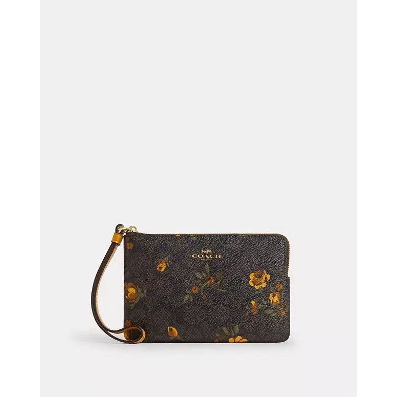 Coach NWT Coach Corner Zip Wristlet Floral CCL19 Walnut/Yellow Size ONE SIZE - 5 Thumbnail