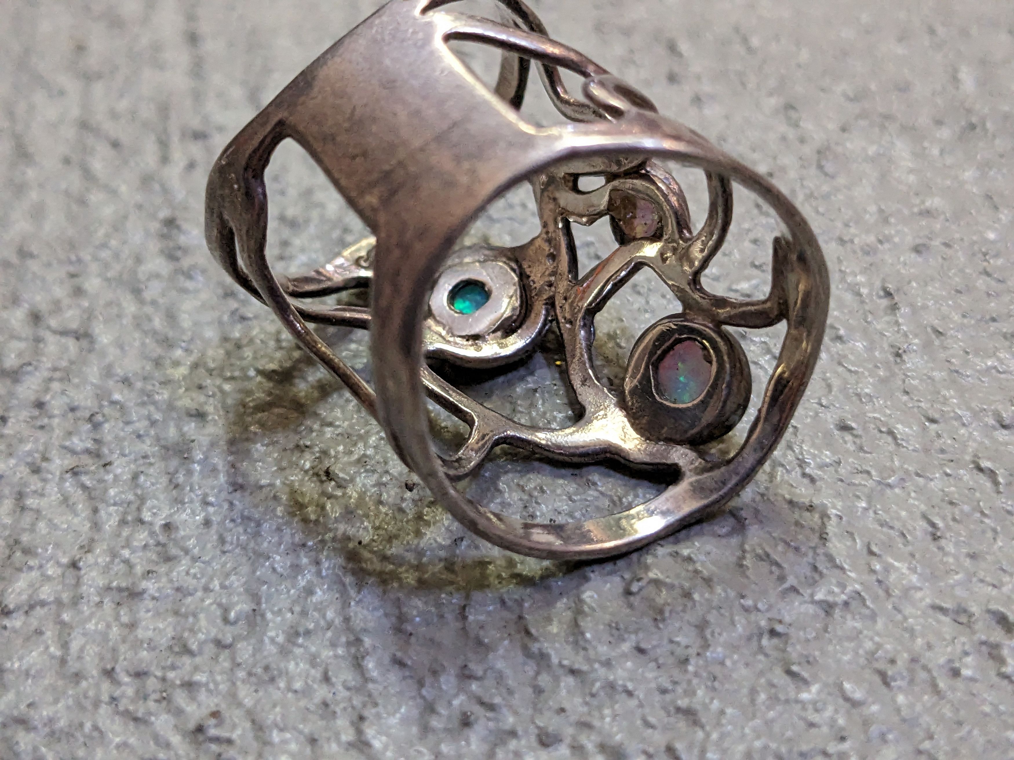 Jewelry Vintage Sterling Silver Ring Blue Opal Size 8 Modern Size ONE SIZE - 4 Thumbnail