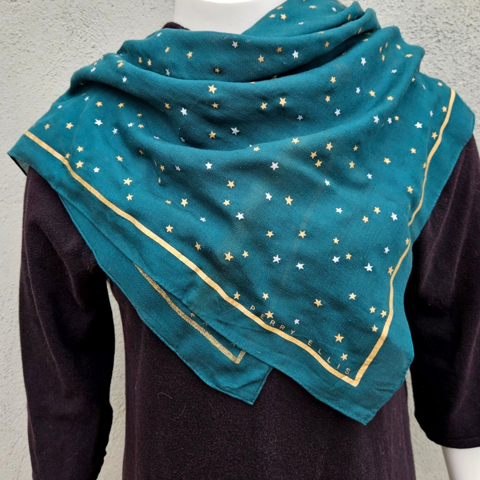Perry Ellis Vintage 80s Perry Ellis Set (2) Square Scarves Dot Print & M Size ONE SIZE - 3 Thumbnail