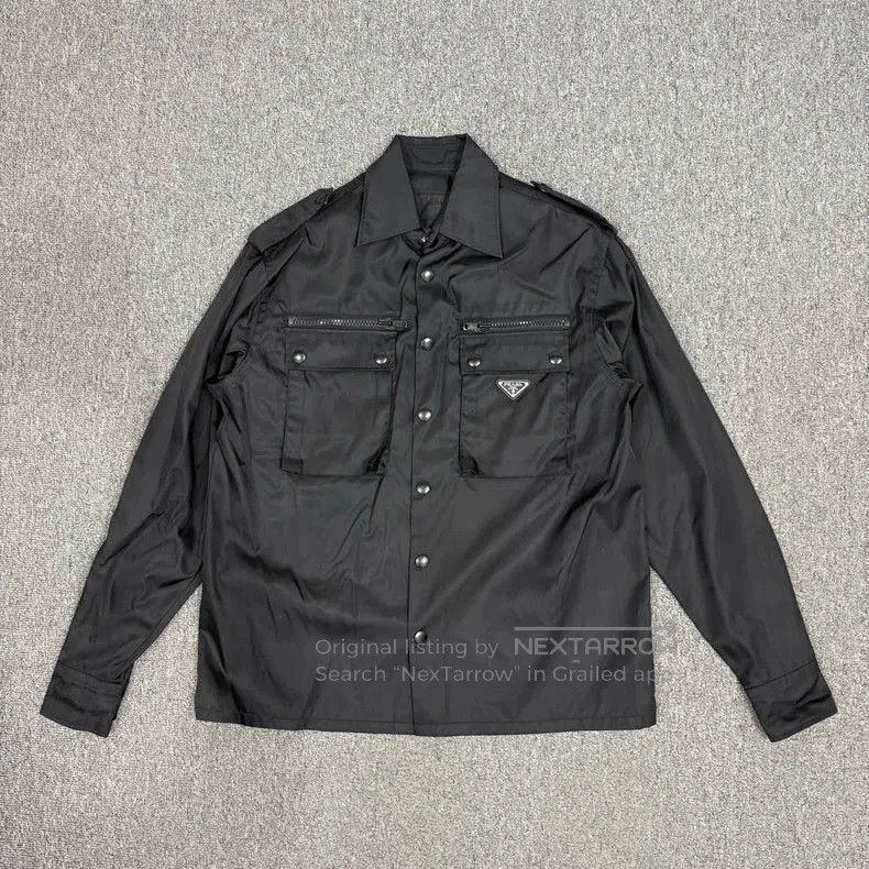 Prada Black Triangle Logo Nylon Shirt Jacket.