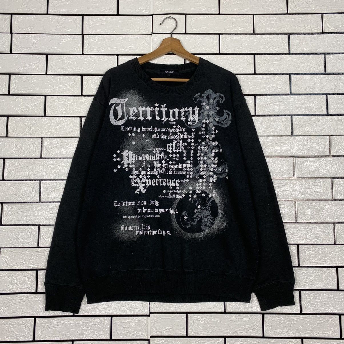 Japanese Brand 📌Vintage Sweatshirt Bay-Leaf Overprint Punk Design Size US L / EU 52-54 / 3 - 2 Thumbnail