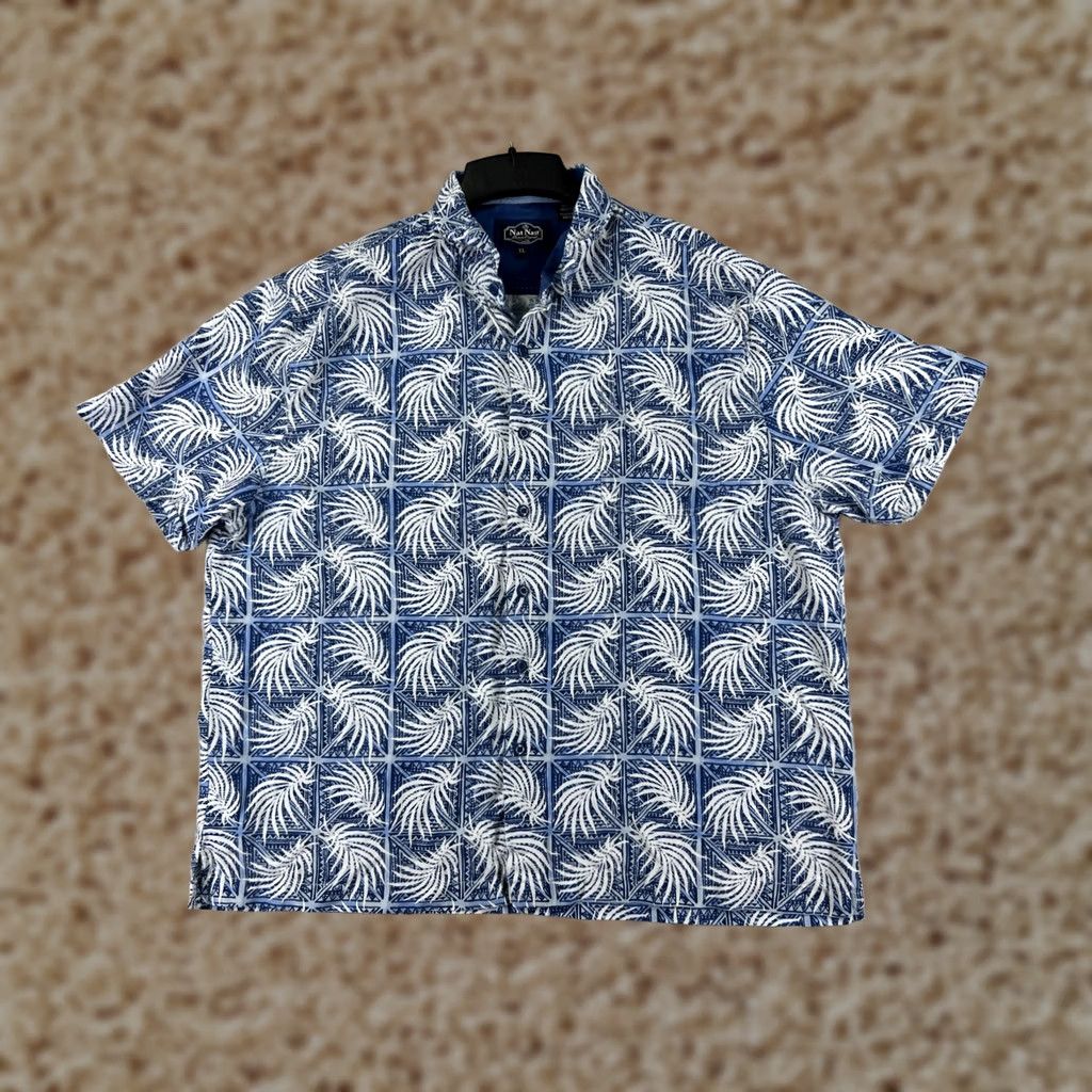 Nat Nast Nat Nast Shirt Adult XL Blue White Palm Print Hawaiian Silk Blend Beach Shirt Size US XL / EU 56 / 4 - 1 Thumbnail