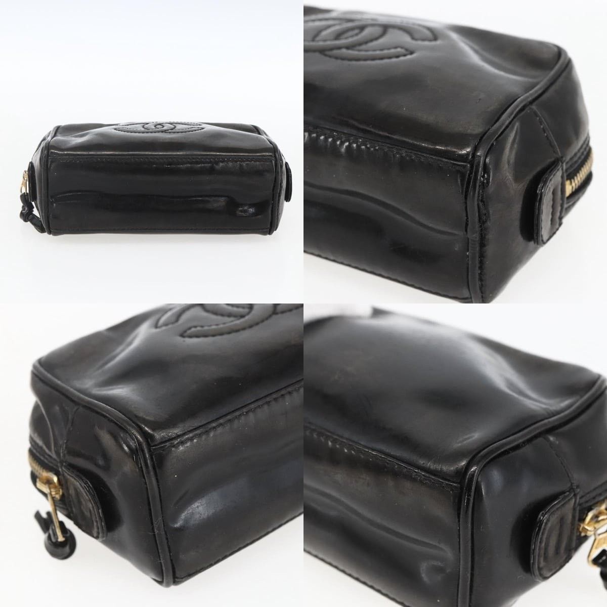 Chanel Chanel Pouch Patent Leather Black Gold CC Size ONE SIZE - 4 Thumbnail