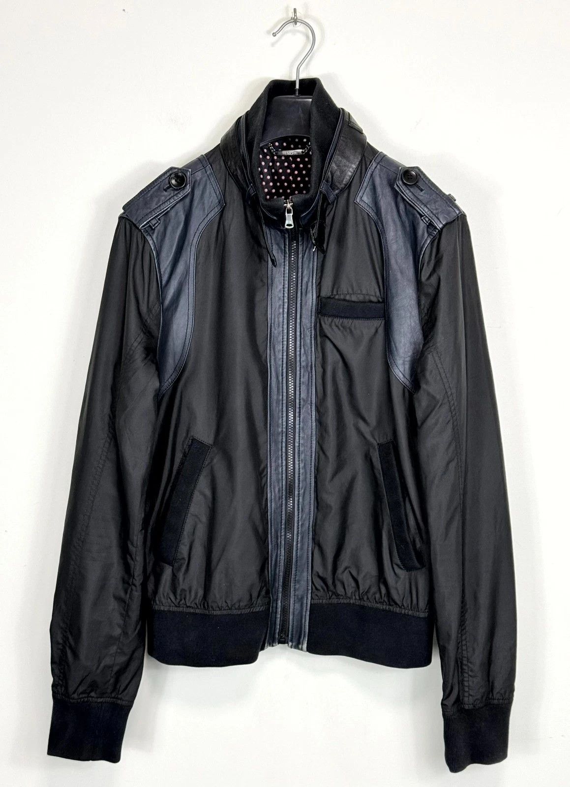 Dolce&Gabbana Black Hybrid Leather Military Bomber Jacket