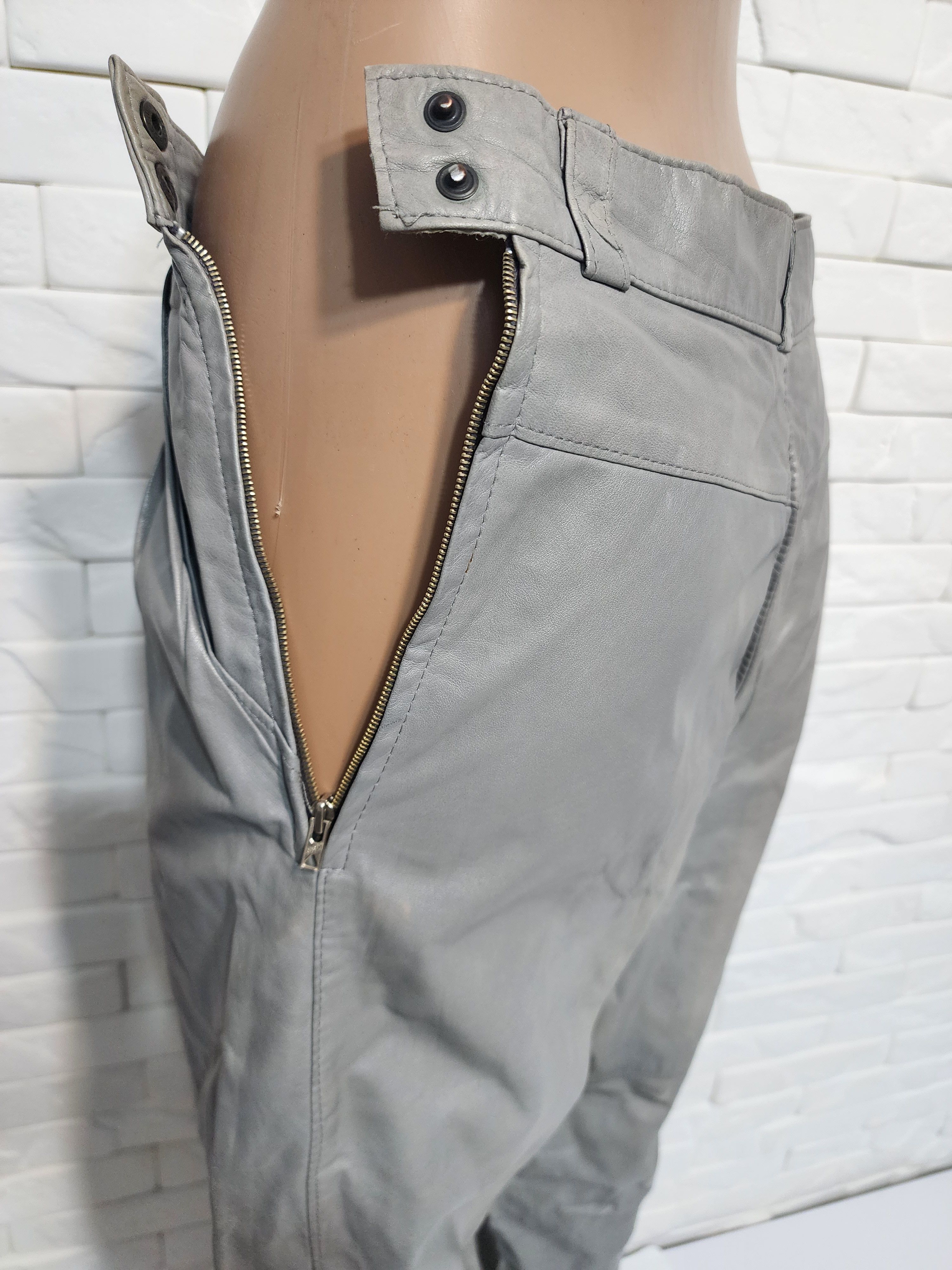 Genuine Leather Gray Women's Leather Pants. Size 27" / US 4 / IT 40 - 7 Thumbnail