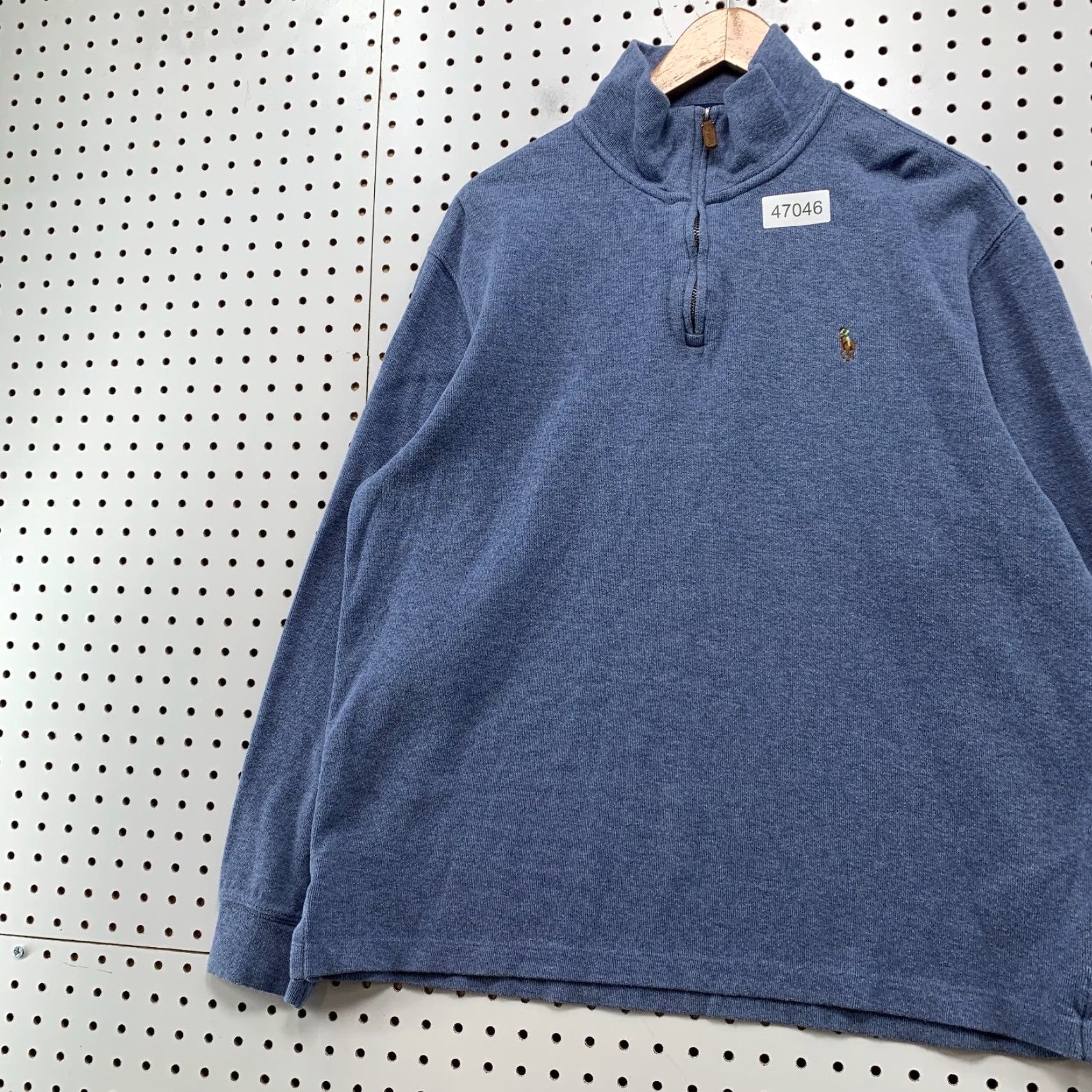 Polo Ralph Lauren Polo Ralph Lauren Sweater Mens Large Blue Estate Rib 1/4 Zip Leather Zip Tab Knit Cotton Mock Neck Long Sleeve Casual Winter Fall Spring Regular Size US L / EU 52-54 / 3 - 5 Thumbnail