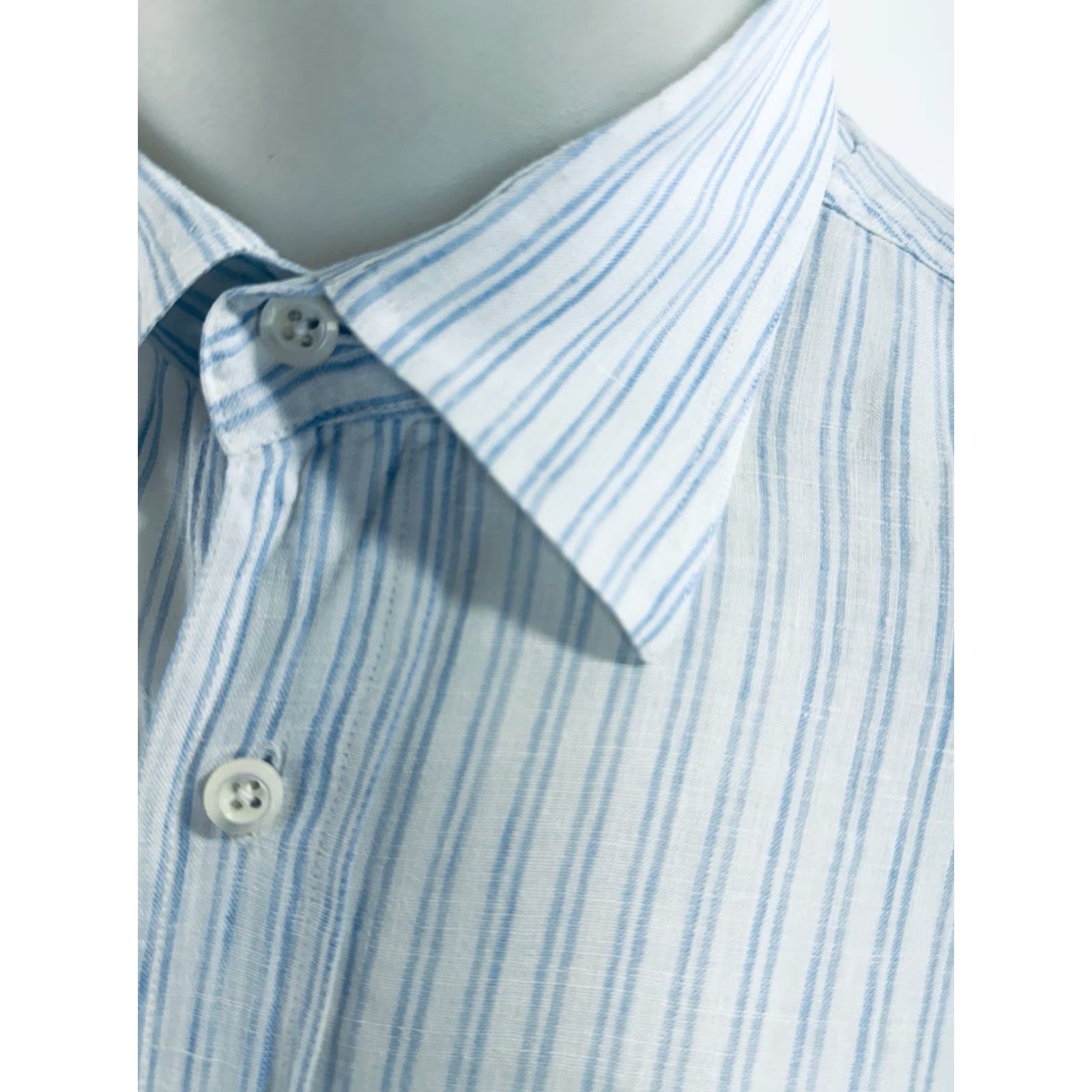 Billy Reid BILLY REID Italy Linen Striped Mens L Shirt Button-Up Long Sleeve EXCELLENT Shirt Mens L White / Blue Linen - 90s? Size US L / EU 52-54 / 3 - 3 Thumbnail