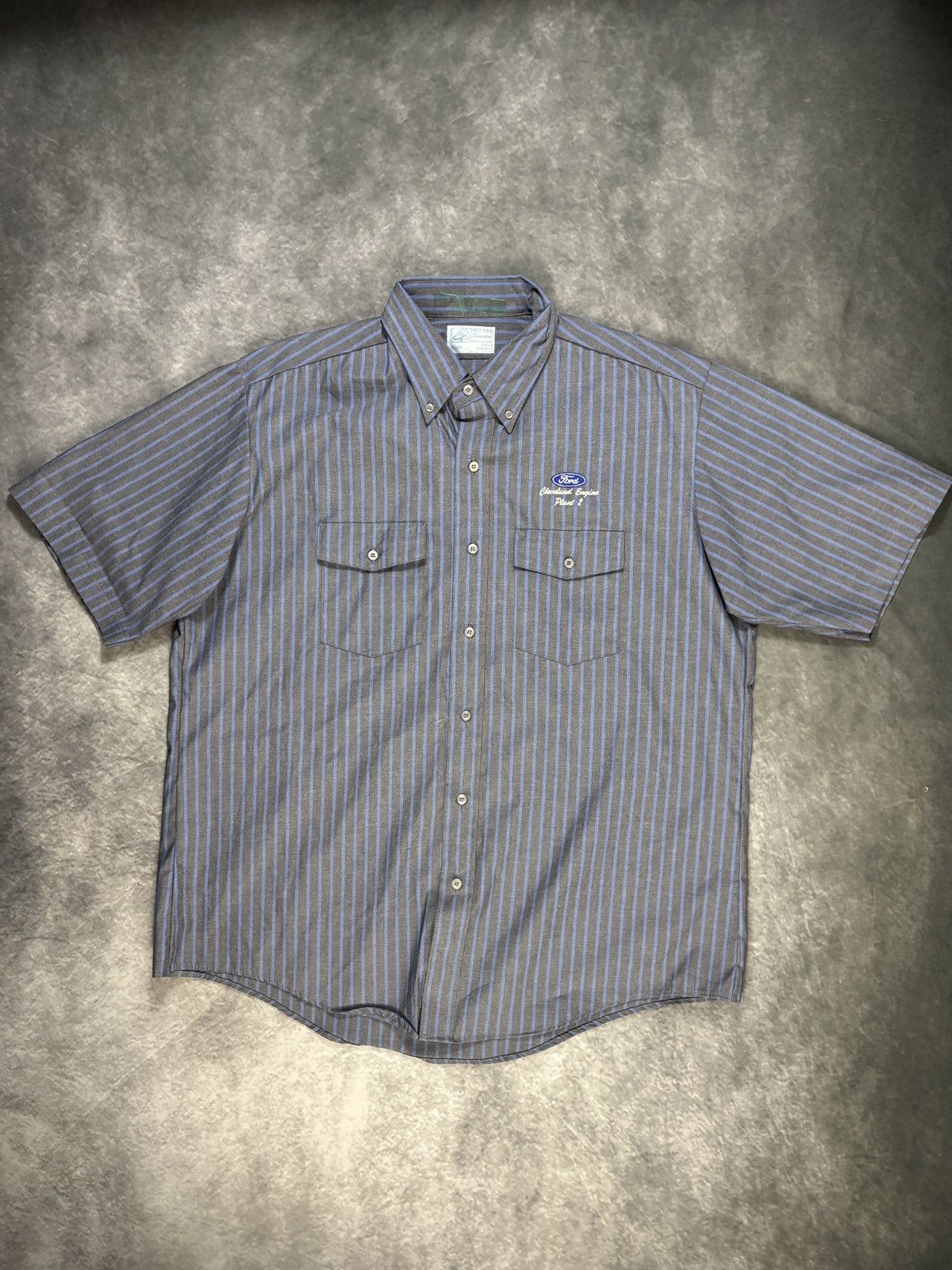 Red Kap × Vintage Vintage Work Shirt Short Sleeve 1990s Striped Ford Motors XL Size US XL / EU 56 / 4 - 14 Thumbnail