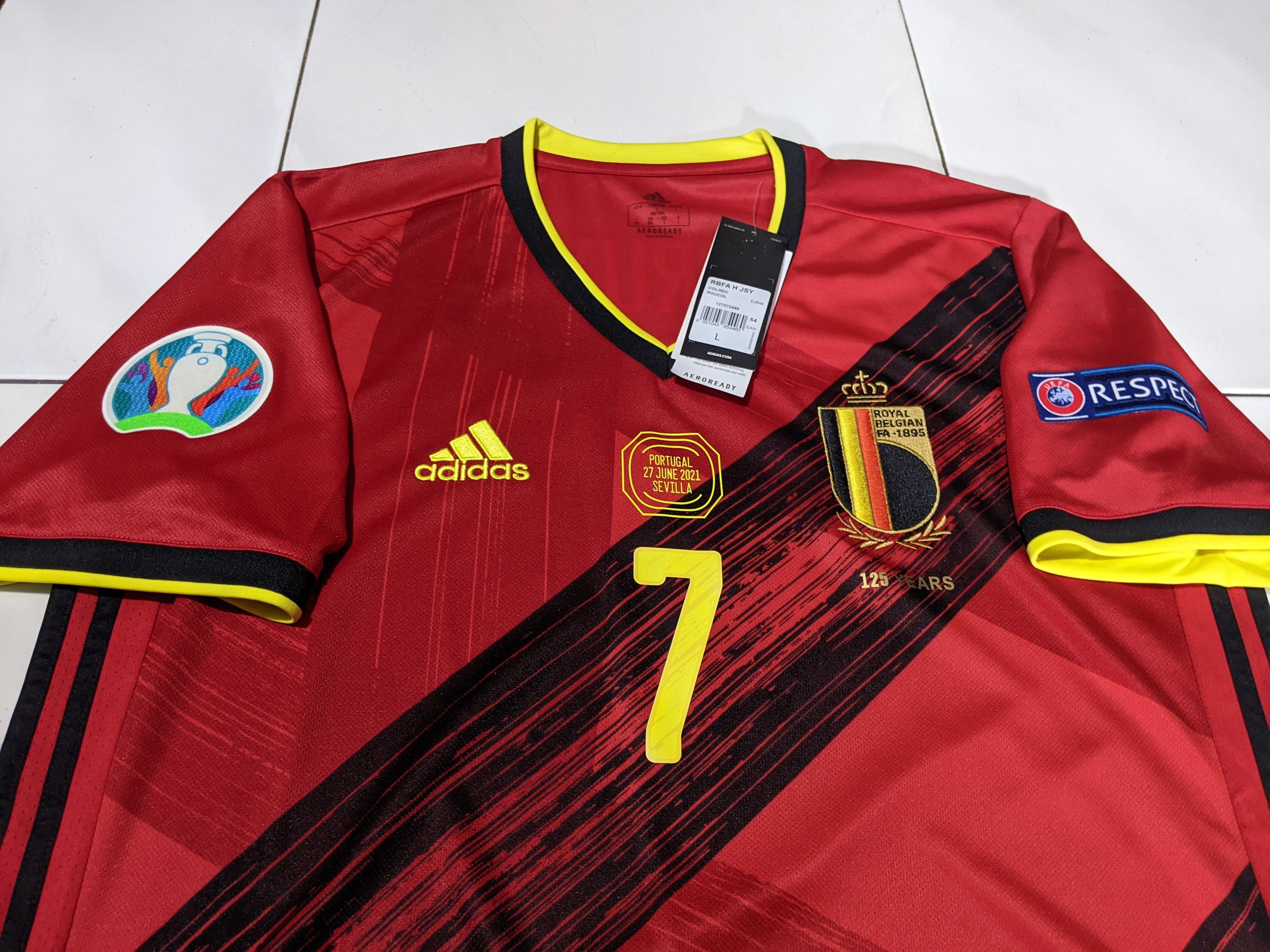 Adidas Belgium Euro 2020-2021 Home Jersey De Bruyne 7 Size US L / EU 52-54 / 3 - 4 Thumbnail