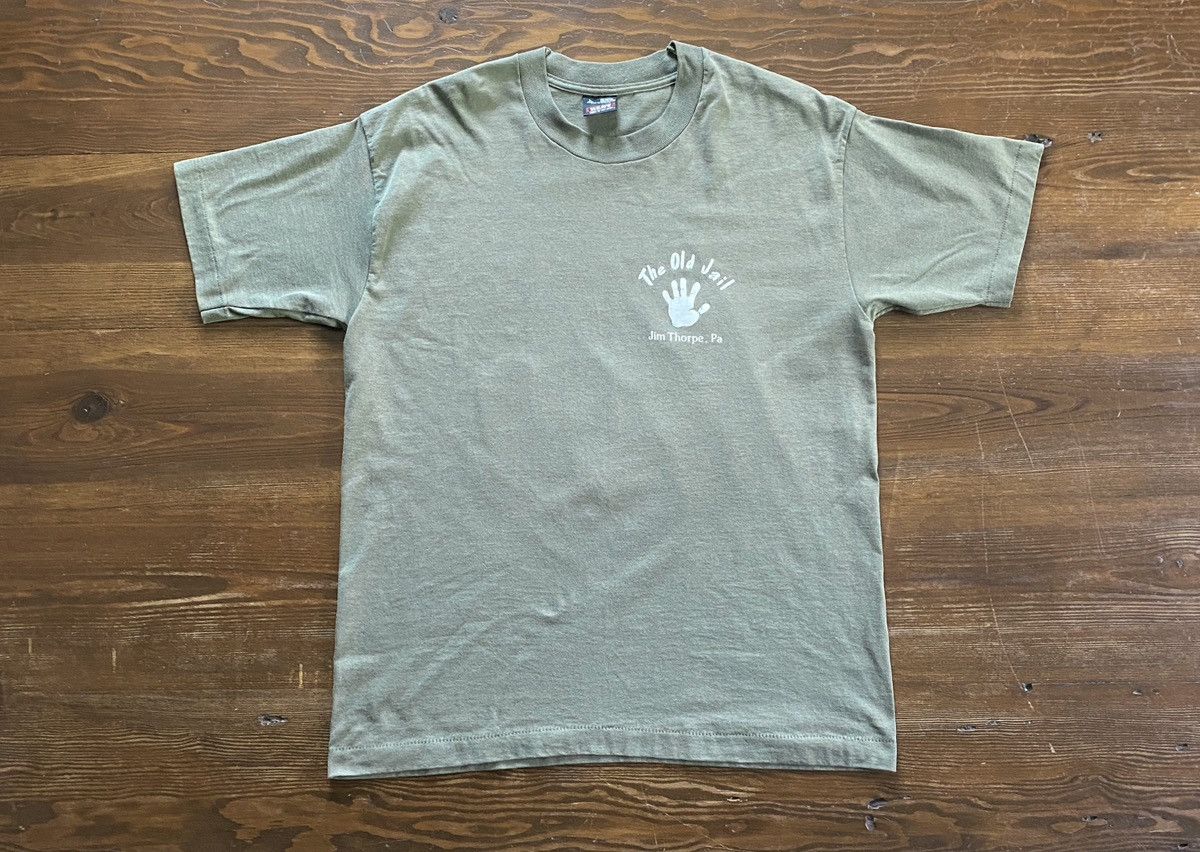 Fruit Of The Loom Vintage 90’s Old Jail Single Stitch Army Green Tee Size US L / EU 52-54 / 3 - 2 Thumbnail