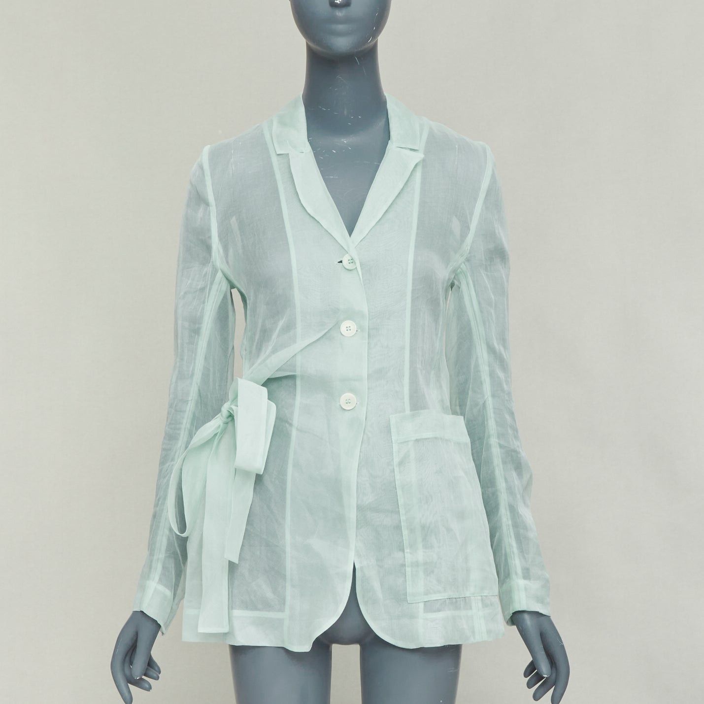 Cecilie Bahnsen CECILIE BAHNSEN Fisola mint green cotton sheer bow tie waist blazer UK8 S Size S / US 4 / IT 40 - 1 Thumbnail