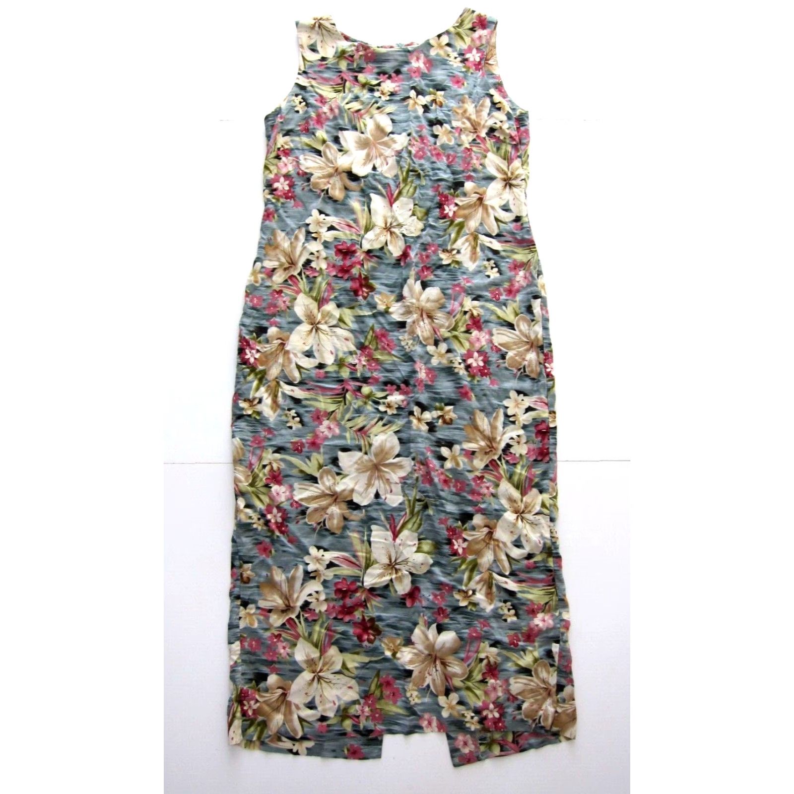 Vintage VINTAGE Leslie Fay Rayon Blue Green Pink Floral Hawaiian Long Maxi Tank Dress 10 Size L / US 10 / IT 46 - 2 Thumbnail