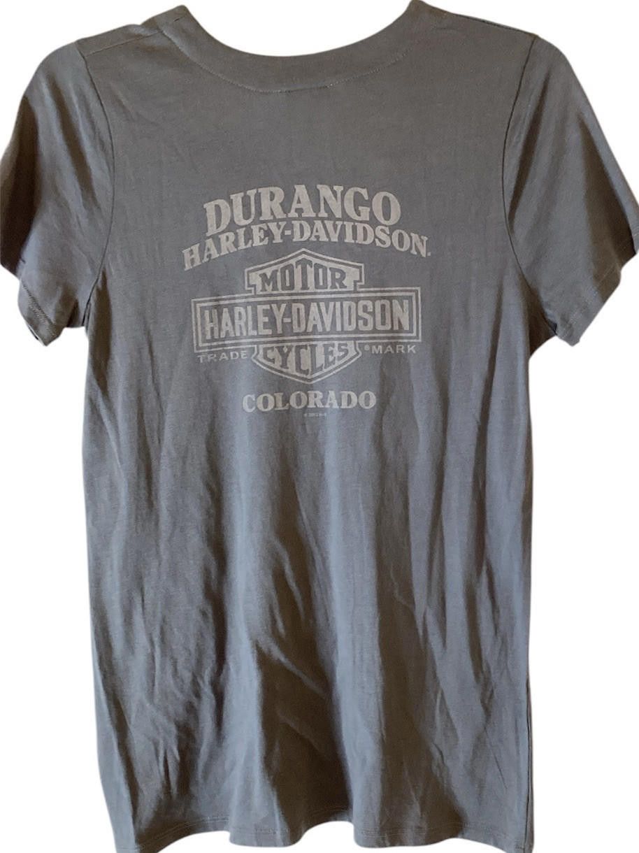 Designer Harley Davidson Short Sleeve Size S Gray Lace Up Neckline Size M / US 6-8 / IT 42-44 - 2 Thumbnail
