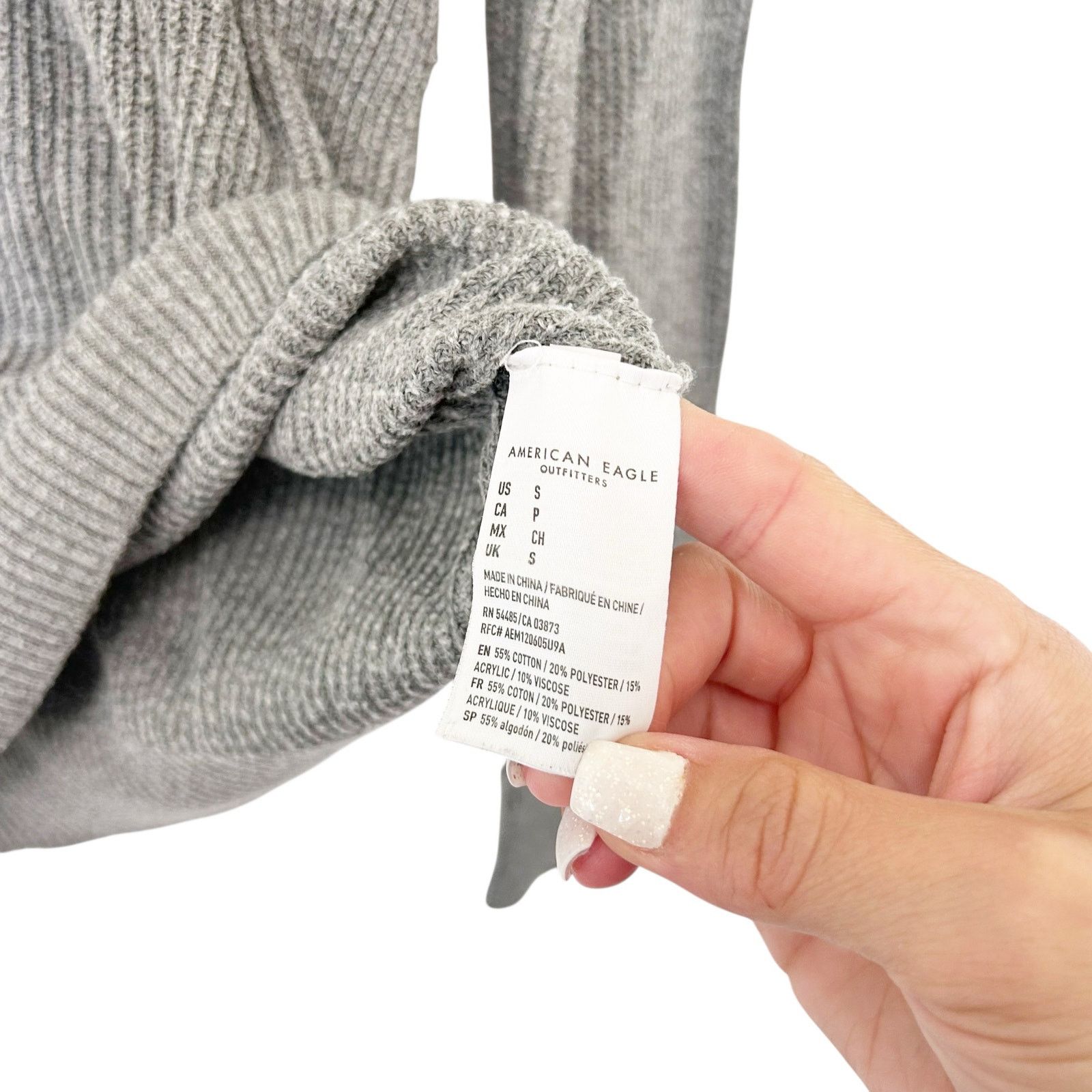 American Eagle Outfitters American Eagle Gray Ribbed Henley Sweater Sz S Size S / US 4 / IT 40 - 3 Thumbnail