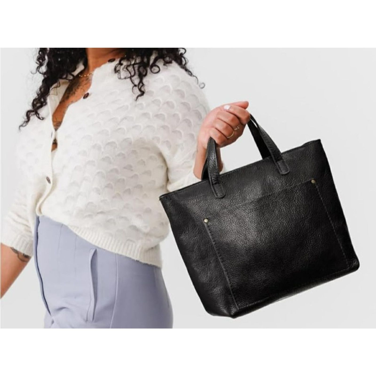 Portland Leather NEW Portland Leather Crossbody Tote Bag Pebble Black Zip MED Size ONE SIZE - 3 Thumbnail