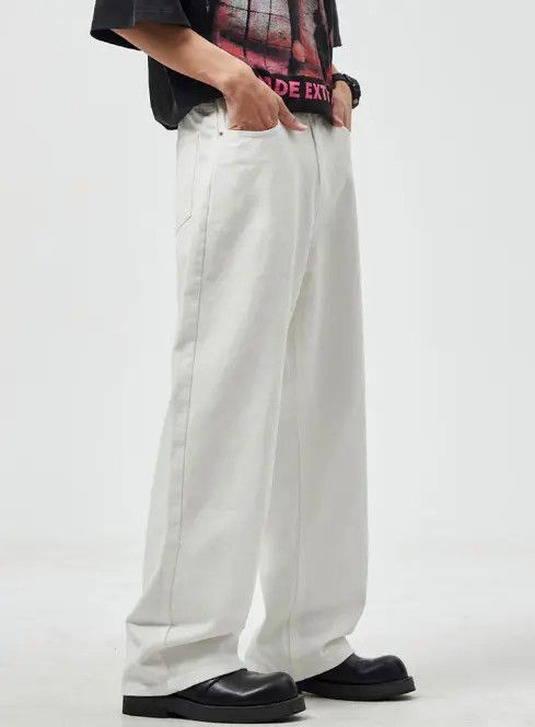 Japanese Brand Men's white American retro straight loose wide-leg jeans Size US 32 / EU 48 - 3 Thumbnail