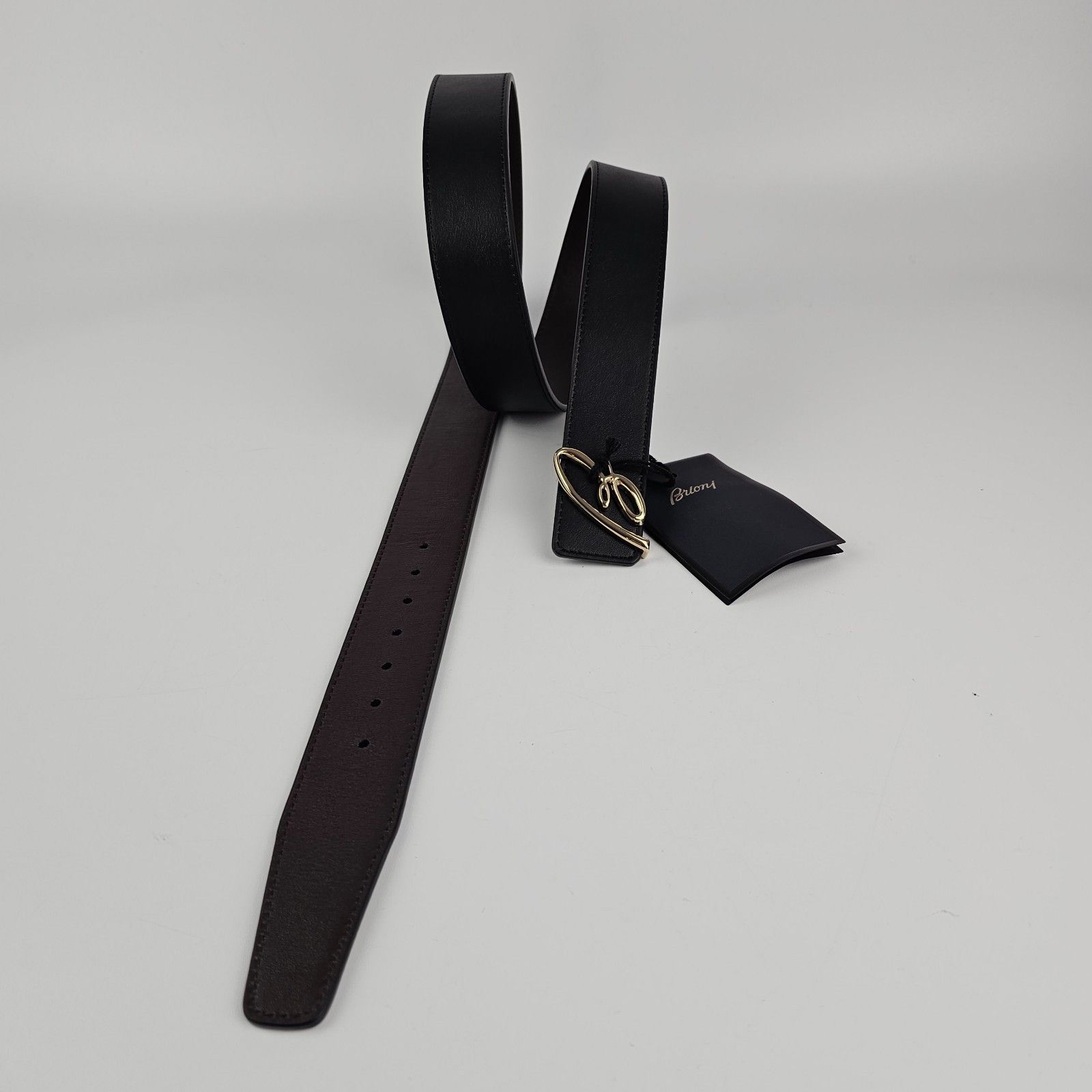 BRIONI Black/Coffee Reversible Leather Belt New & Authentic