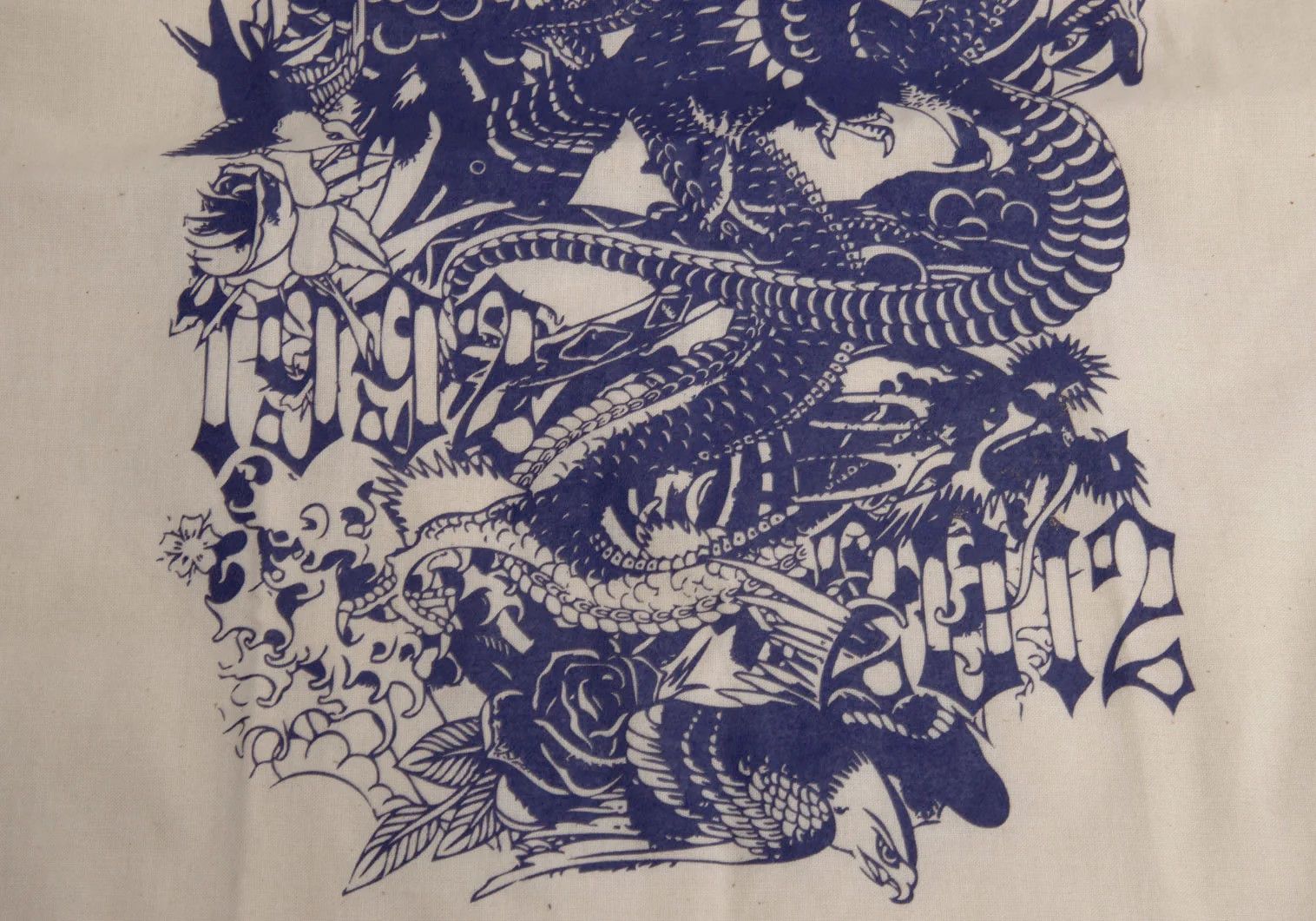 Jean Paul Gaultier Dragon Print Tote Bag in Cream and Blue Size ONE SIZE - 10 Thumbnail