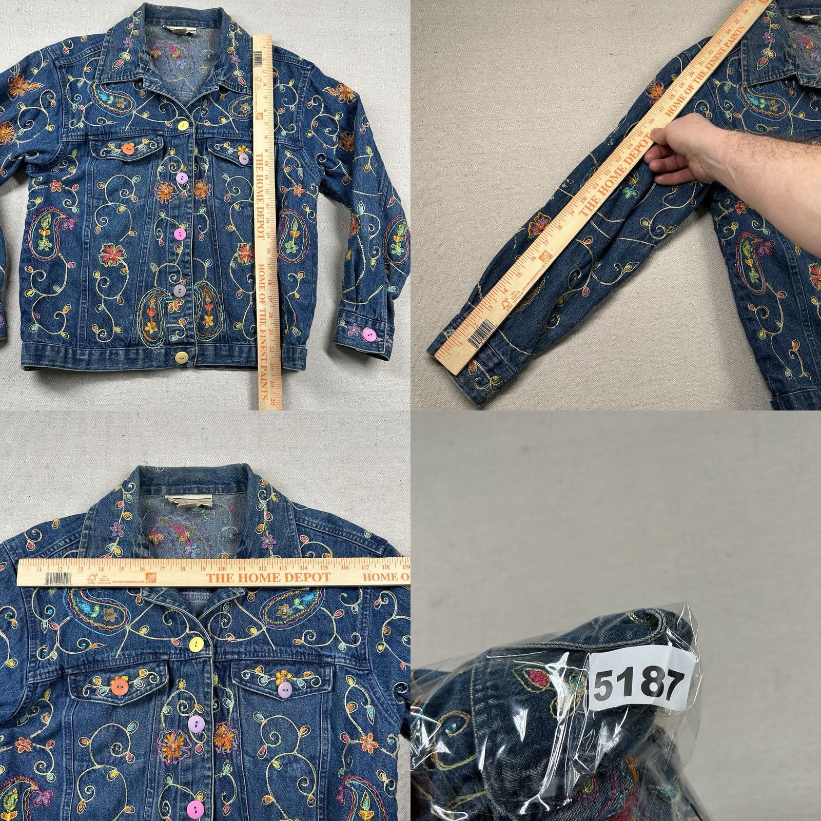 Denime Carrie Allen Womens M Denim Jacket All Over Embroidered Crochet Chain Stitch Blue Size M / US 6-8 / IT 42-44 - 8 Thumbnail