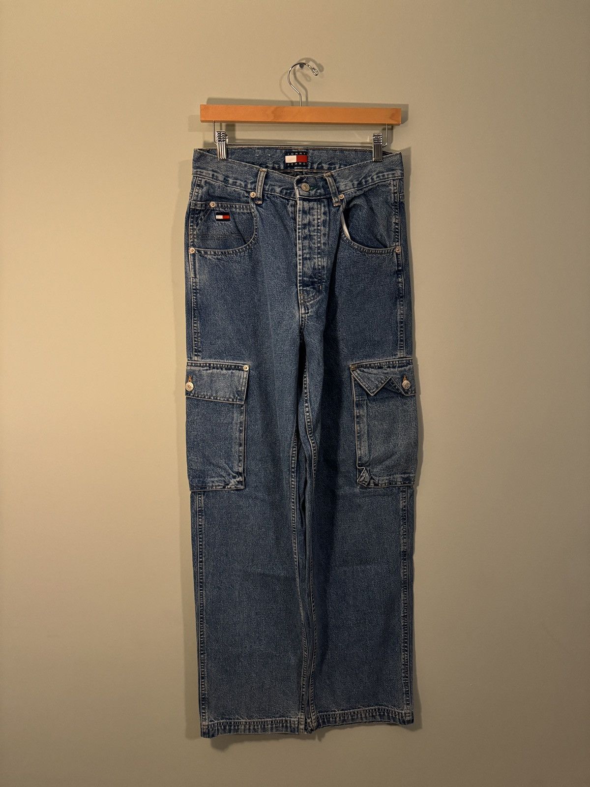 Tommy Hilfiger Vintage Denim Cargo Pocket Jeans Skater Baggy ERD Grunge Size US 29 - 7 Thumbnail