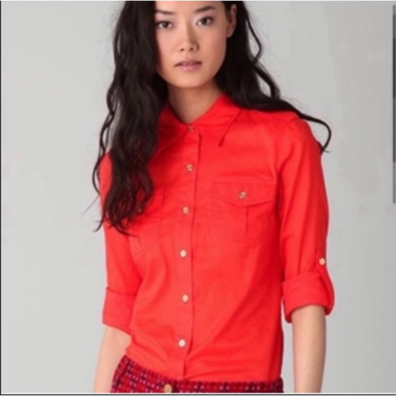 Tory Burch Tory Burch Orange Button Down Long Sleeve Shirt Blouse Top Size XS / US 0-2 / IT 36-38 - 2 Thumbnail