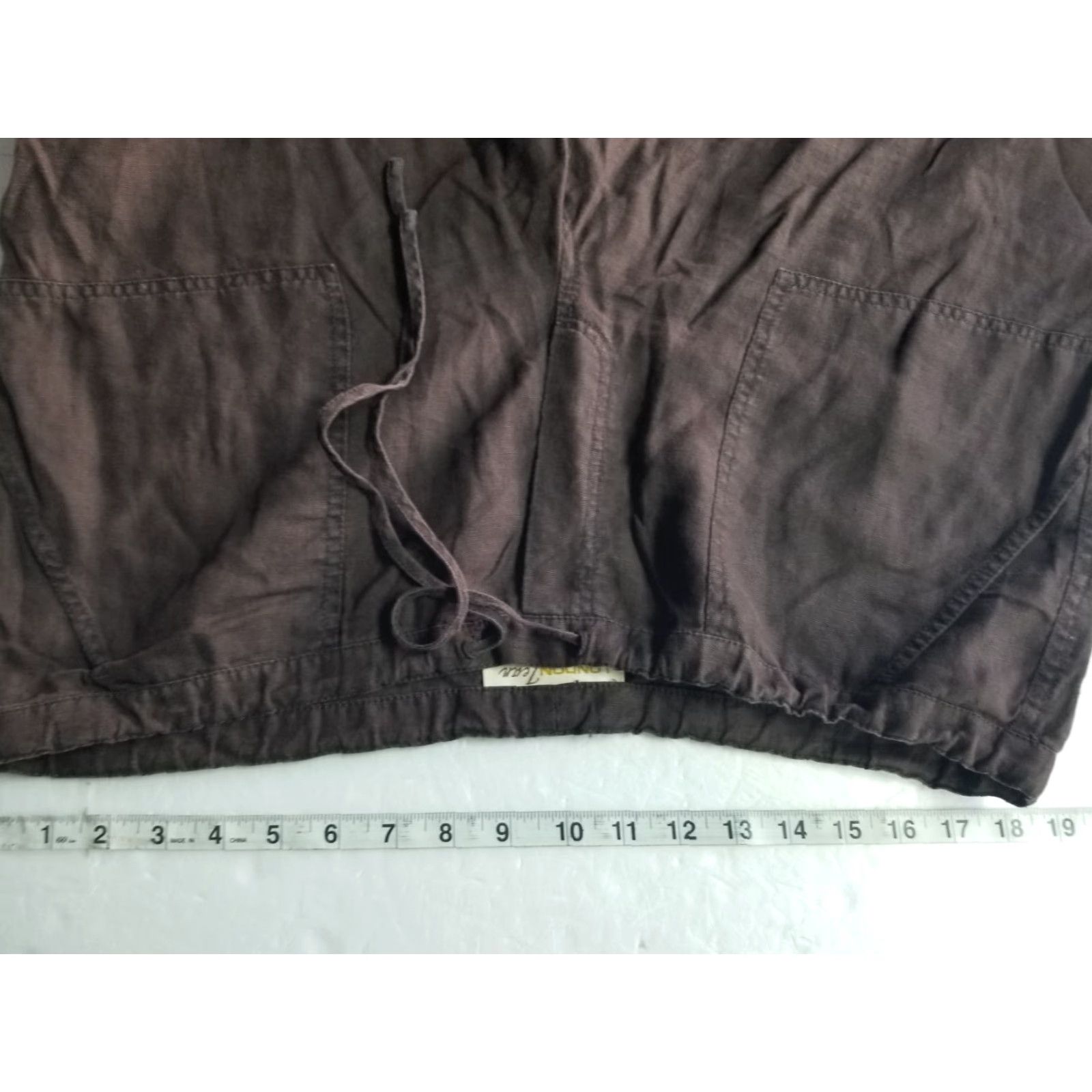 Vintage London Jean Chino Pants Women Large Brown Linen Straight Leg Drawstring Waist Size 36" / US 14 / IT 50 - 3 Thumbnail