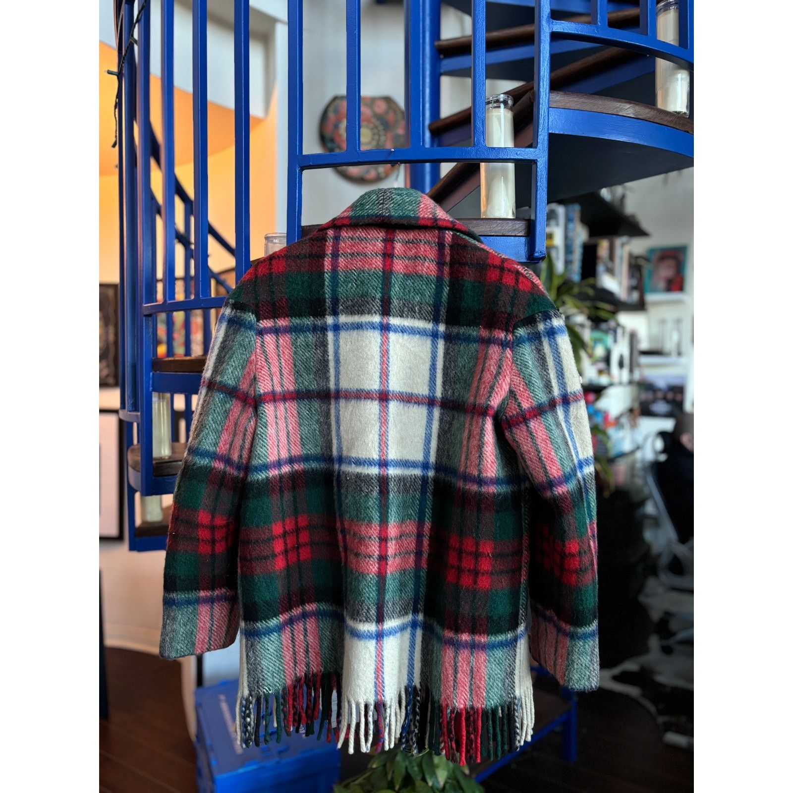Vintage Vintage Plaid Fringe Wool Jacket with Scarf Collar Size M Size US M / EU 48-50 / 2 - 2 Thumbnail