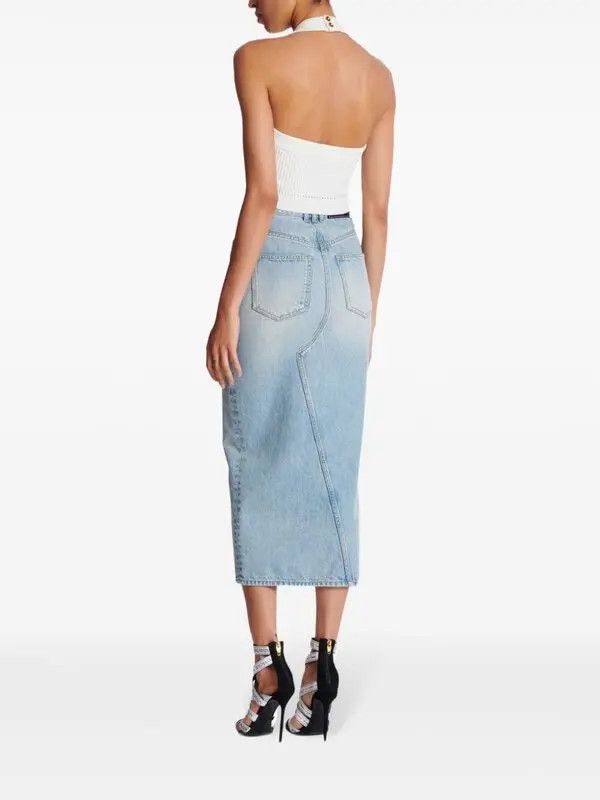 Balmain o1s1wg111225 Ribbed Halterneck Top in White Size XL / US 12-14 / IT 48-50 - 5 Thumbnail