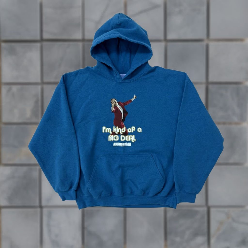 Vintage Anchorman Hoodie Mens XL Blue Ron Burgundy Graphic Print Fleece Pullover Sweatshirt Size US XL / EU 56 / 4 - 1 Thumbnail