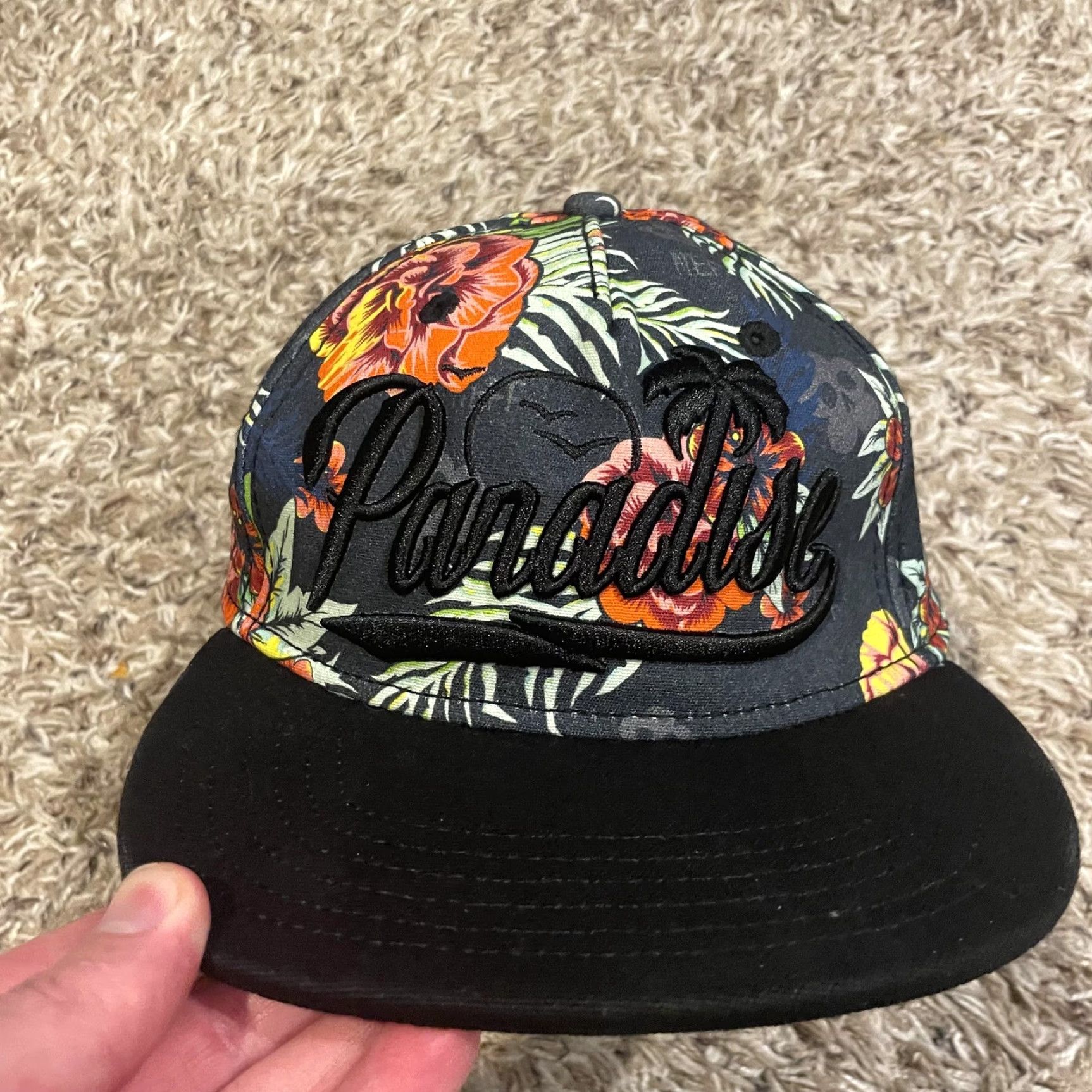 Paradise Neff Paradise Hat Flat Bill Snapback Black Floral Hawaiian Tropical Skate Men One Size Adjustable Cotton Floral Pattern Beach 90s? Size ONE SIZE - 3 Thumbnail