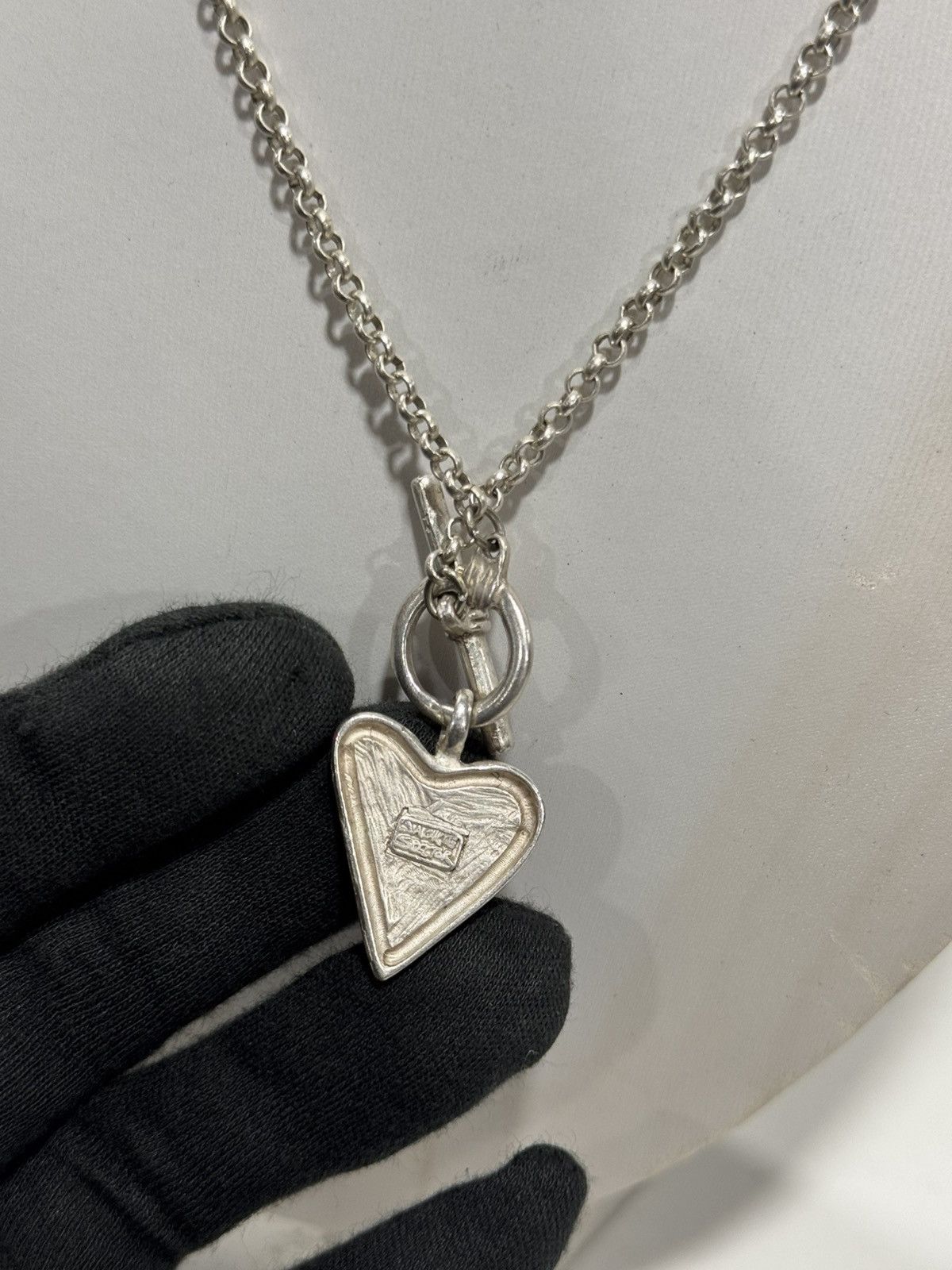 Sterling Silver Jackie Spector Sterling Silver Red Enamel Heart Necklace Size ONE SIZE - 5 Thumbnail