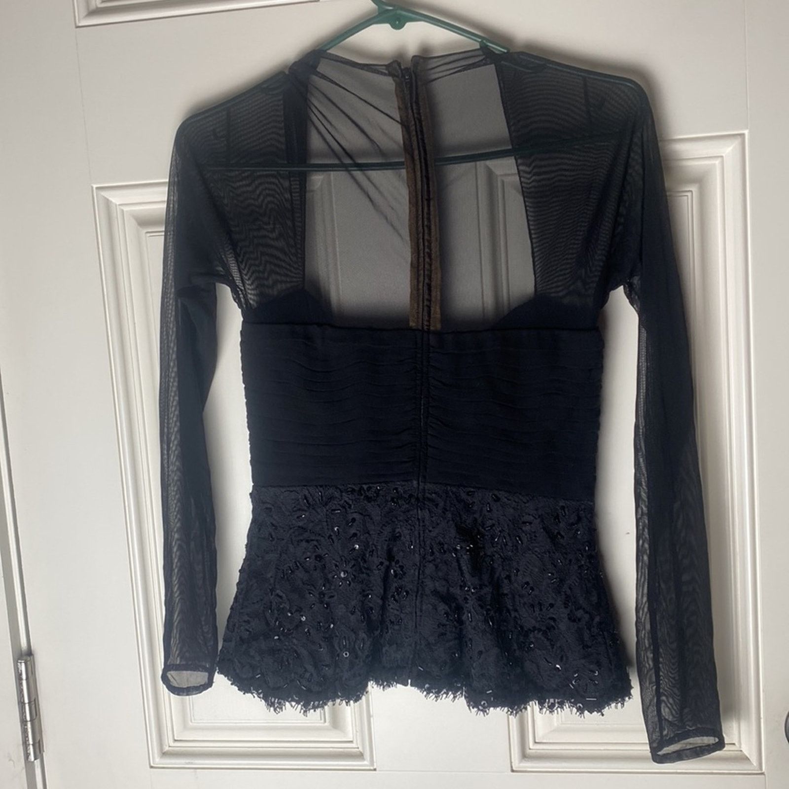 Other Tadashi Collection Mesh Long Sleeve Beaded Blouse Black S. 4 Size S / US 4 / IT 40 - 5 Thumbnail