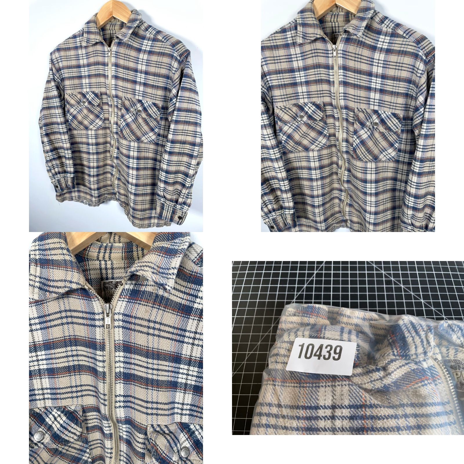 Propper VINTAGE Property 90s Zip Up Flannel Shirt Men Large Gray Beige Plaid Grunge Workwear Size US L / EU 52-54 / 3 - 9 Thumbnail